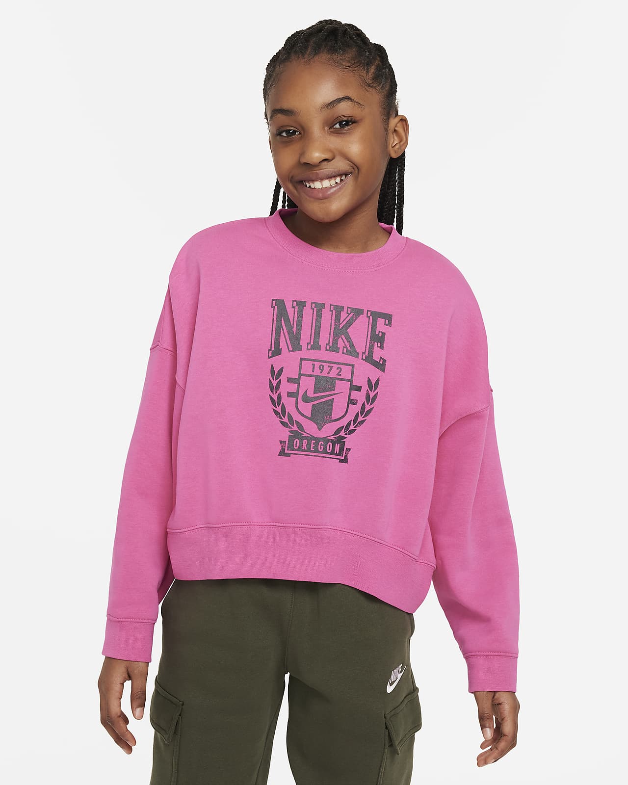 Nike Sportswear ekstra stor sweatshirt i fleece til store barn (jente)