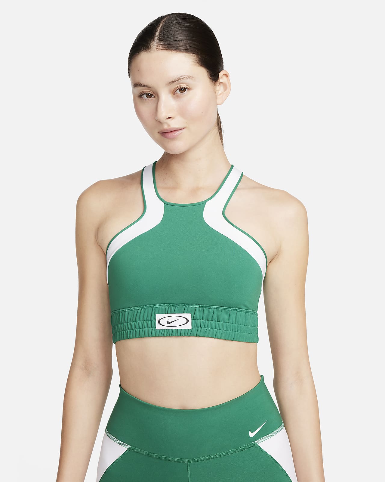 Bra deportivo con colores contrastantes de media sujeción ligeramente forrado para mujer Nike High Neck