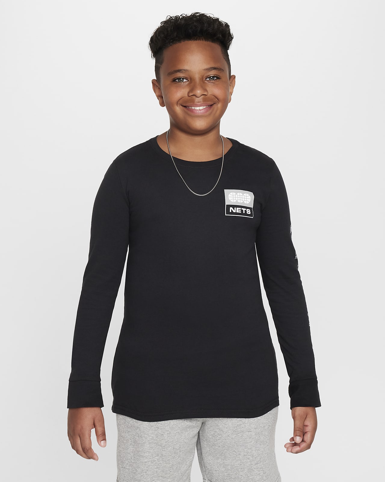 Brooklyn Nets Essential Nike NBA-shirt met lange mouwen voor jongens