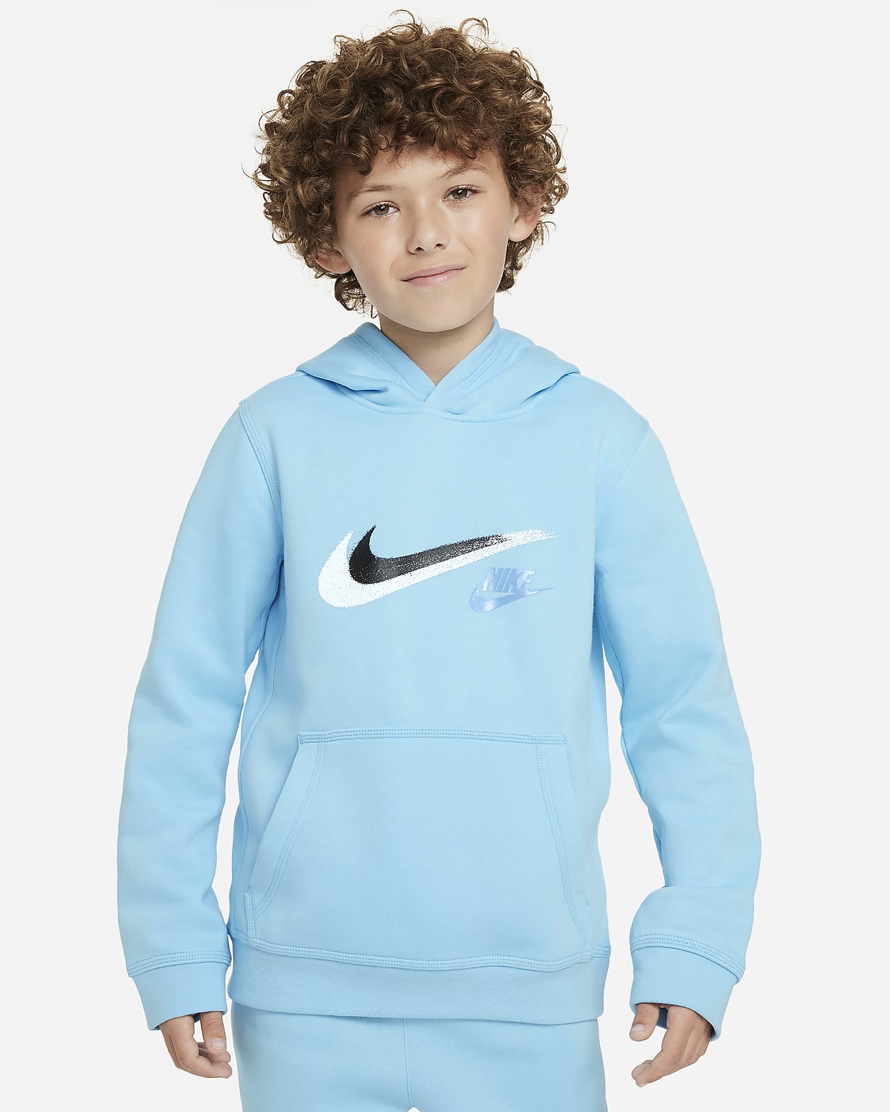Flísová mikina Nike Sportswear s kapucí a grafickým motivem pro větší děti (chlapce)