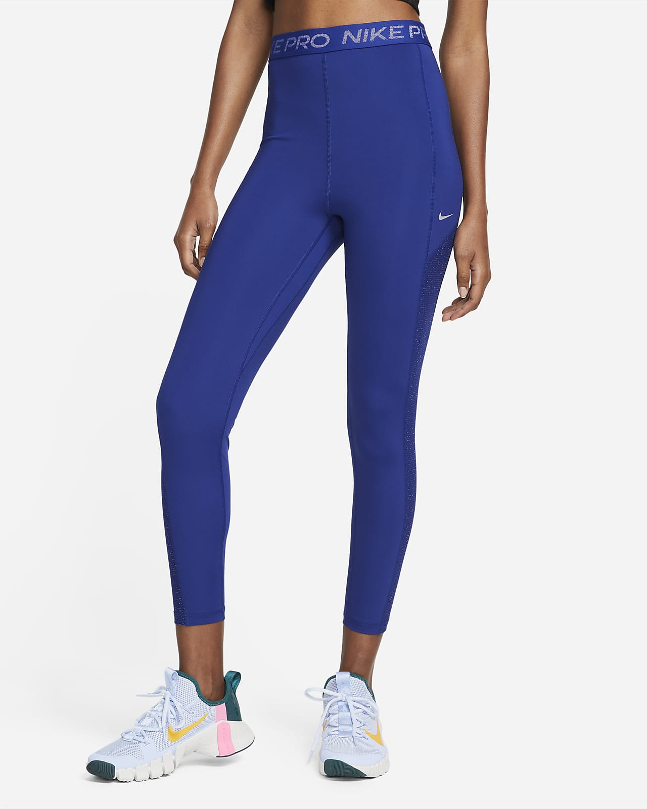 Nike Pro Dri-FIT-leggings i 7/8-længde med glans og høj talje til kvinder