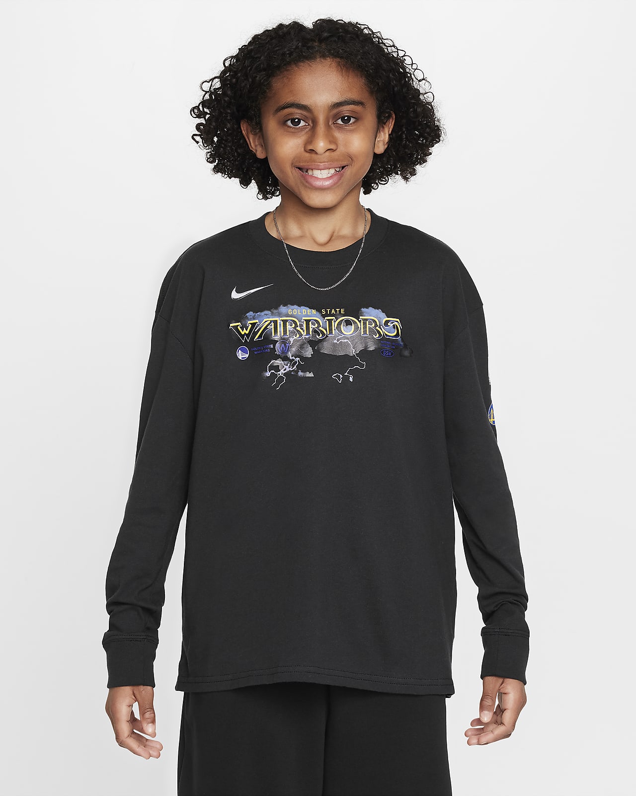 T-shirt z długim rękawem dla dużych dzieci (chłopców) Max90 Nike NBA Golden State Warriors Essential