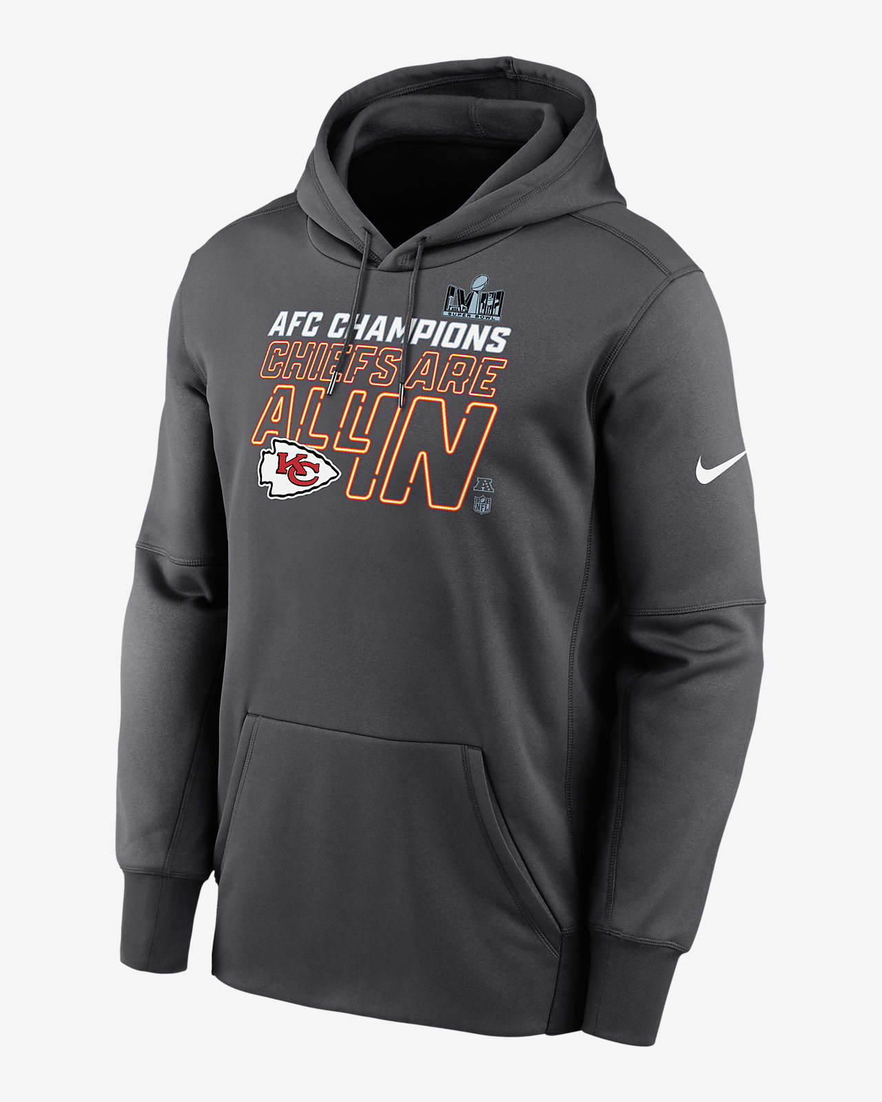 Kansas City Chiefs 2023 AFC Champions Trophy Collection Men's Nike Therma NFL Pullover Hoodie