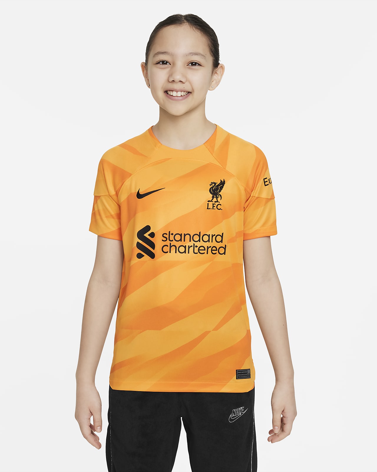 Liverpool FC 2023/24 Stadium Goalkeeper Nike Dri-FIT rövid ujjú futballmez nagyobb gyerekeknek