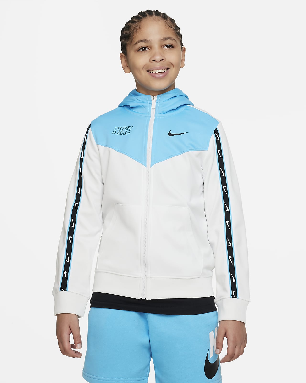 Μπλούζα με κουκούλα και φερμουάρ σε όλο το μήκος Nike Sportswear Repeat για μεγάλα αγόρια