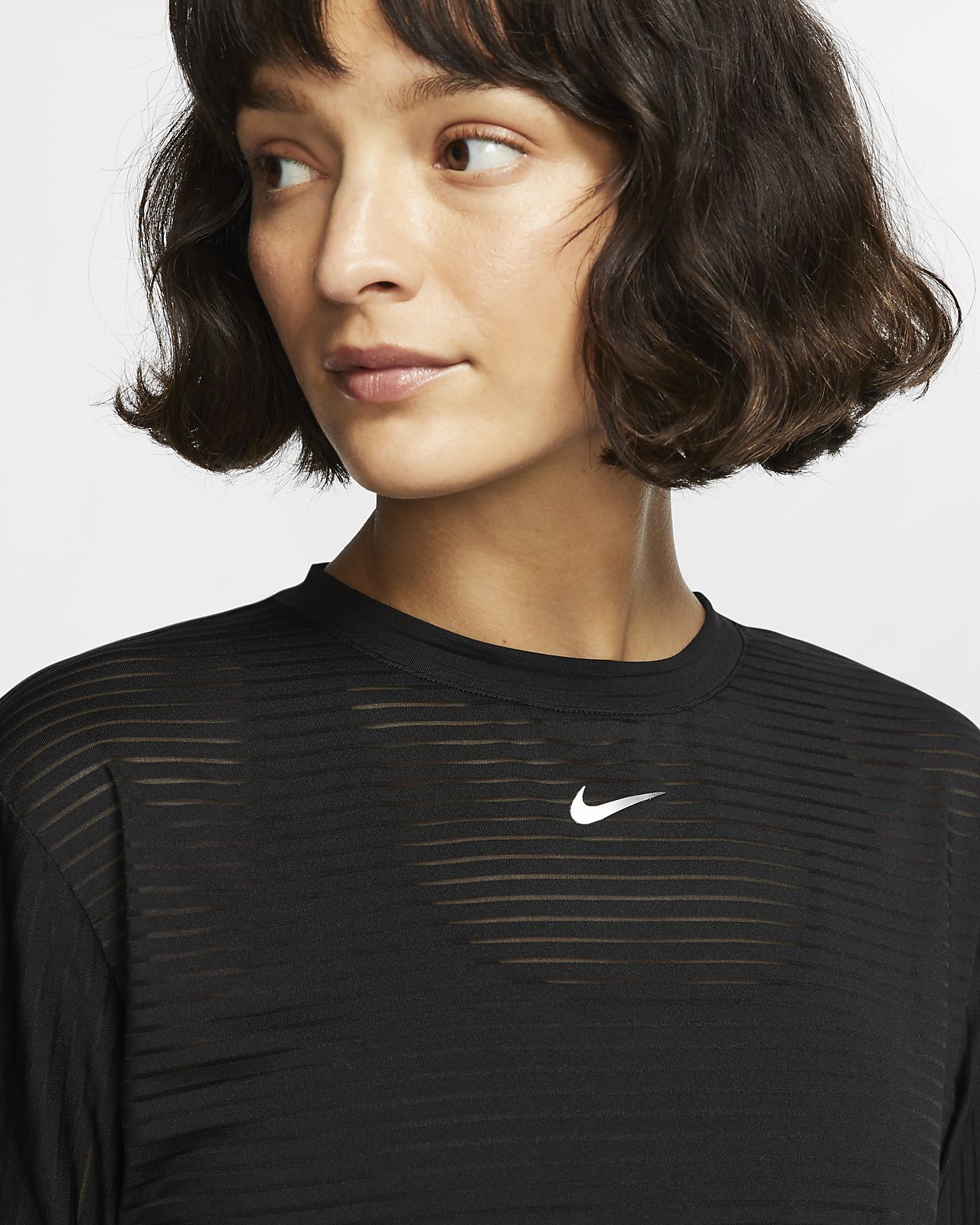 nike training long sleeve mesh crop top in black