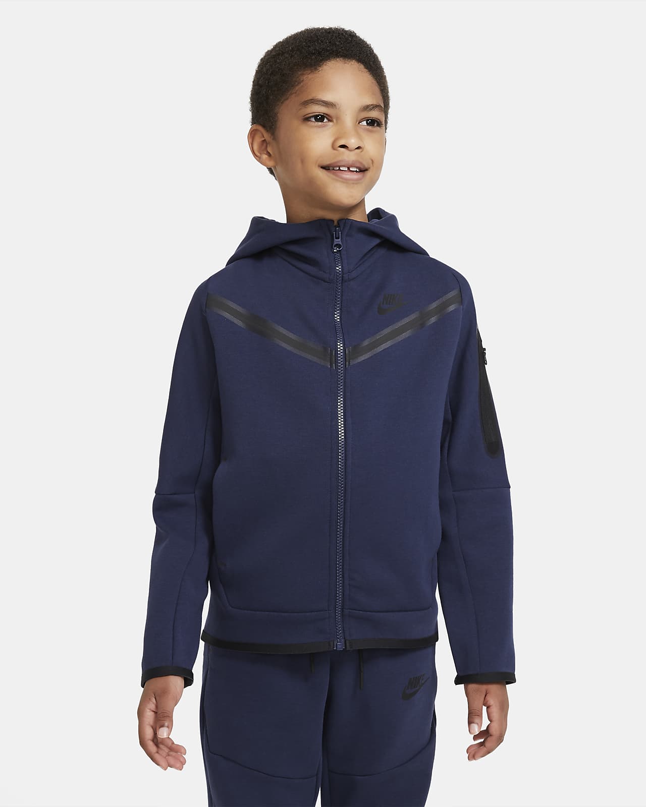 Μπλούζα με κουκούλα και φερμουάρ Nike Sportswear Tech Fleece για μεγάλα αγόρια