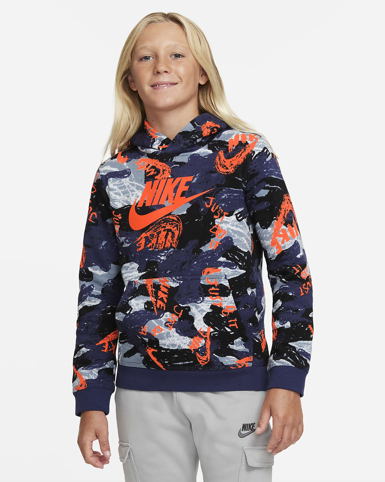 Nike Sportswear Club Fleece Big Kids' (Boys') Printed Pullover Hoodie