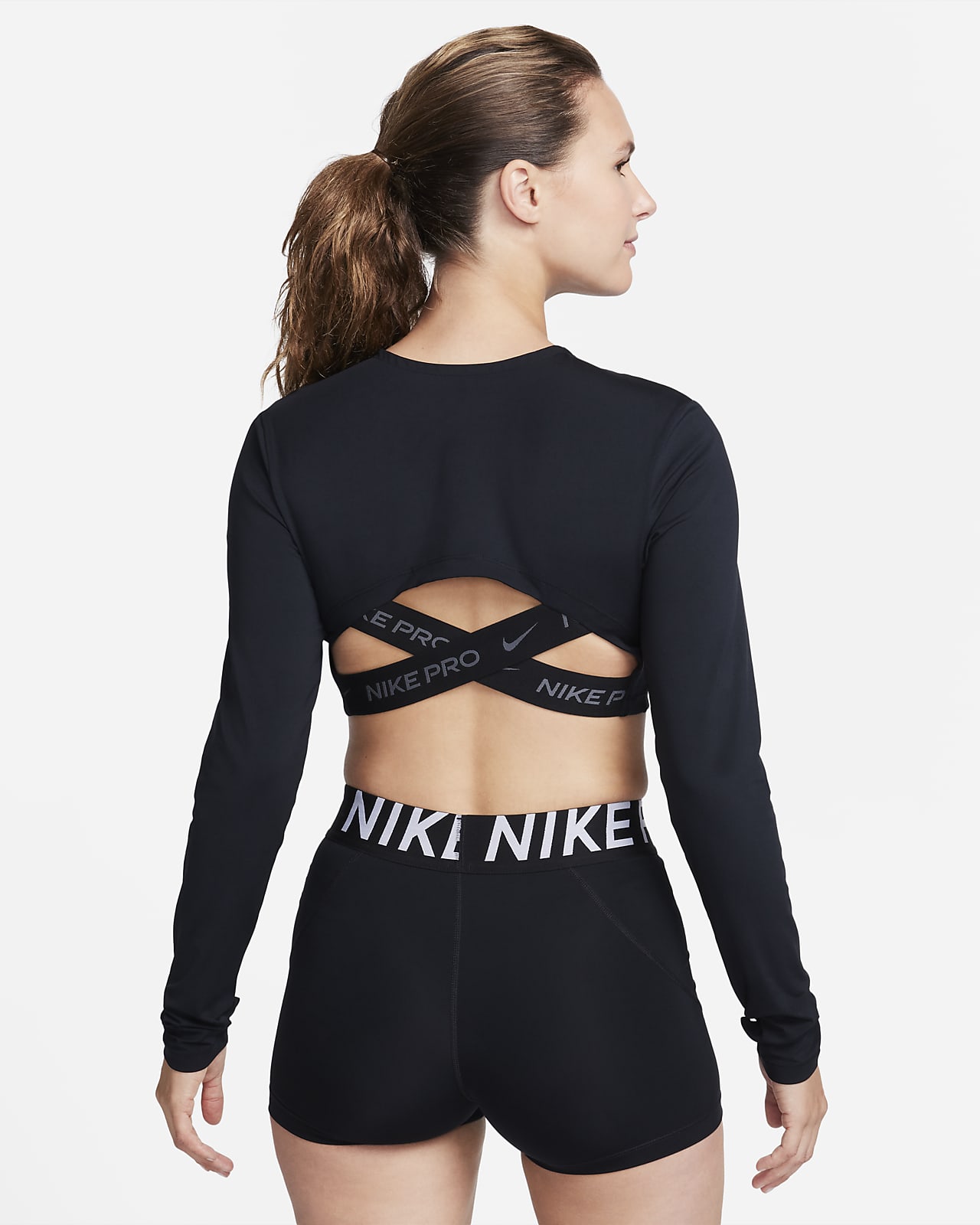 Langærmet Nike Pro Dri-FIT-top med kort snit til kvinder