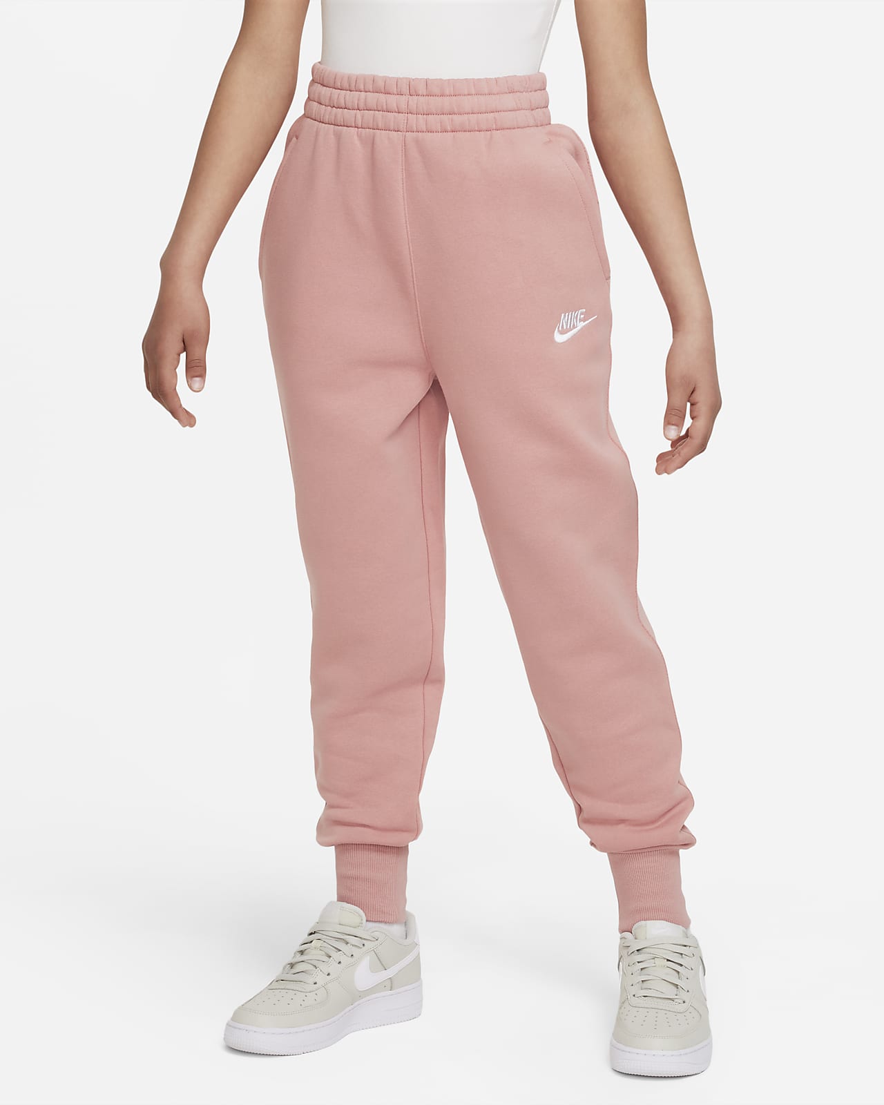 Nike Sportswear Club Fleece skreddersydd bukse med høyt liv til store barn (jente)