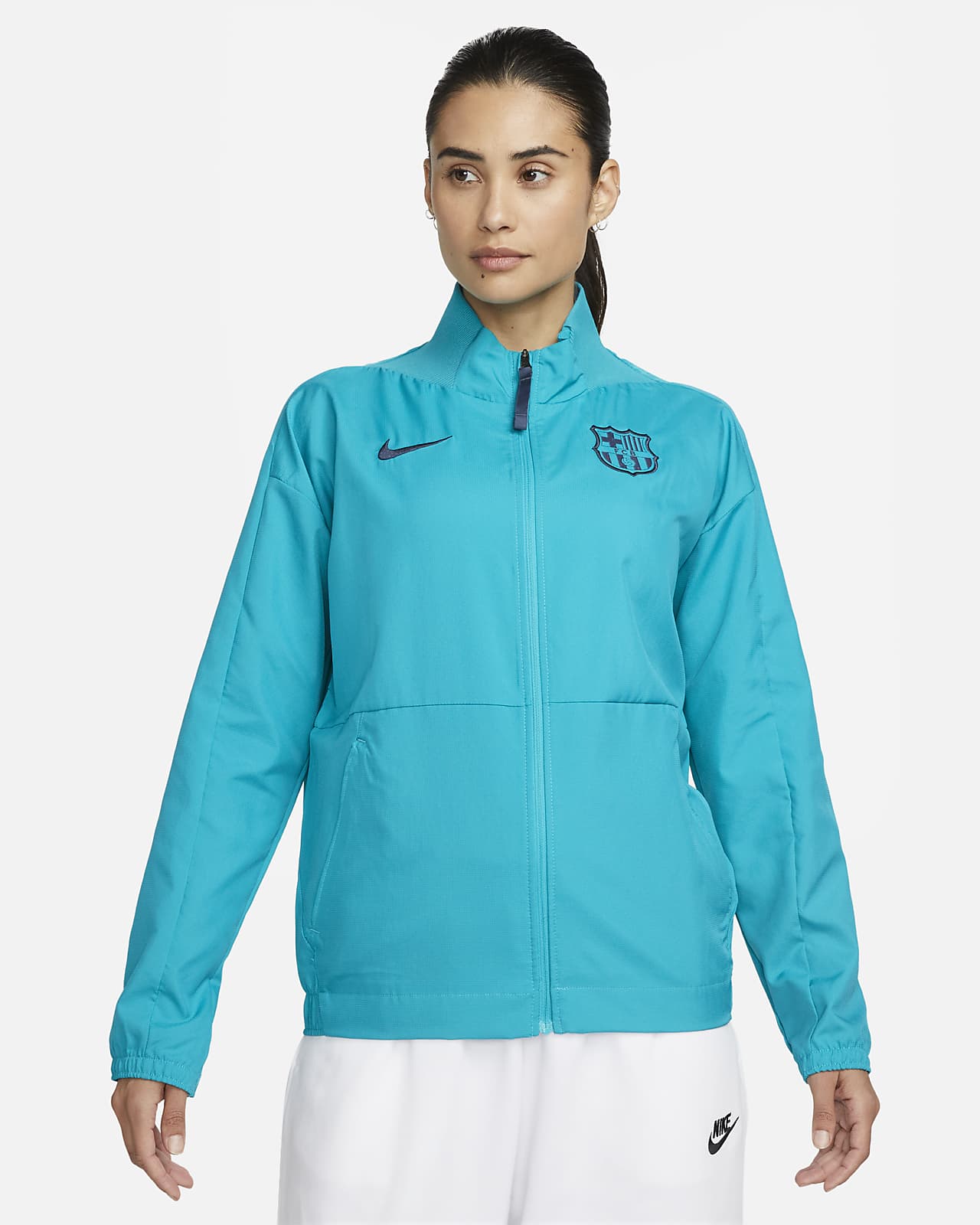 Damska kurtka piłkarska z tkaniny Nike FC Barcelona (wersja trzecia)
