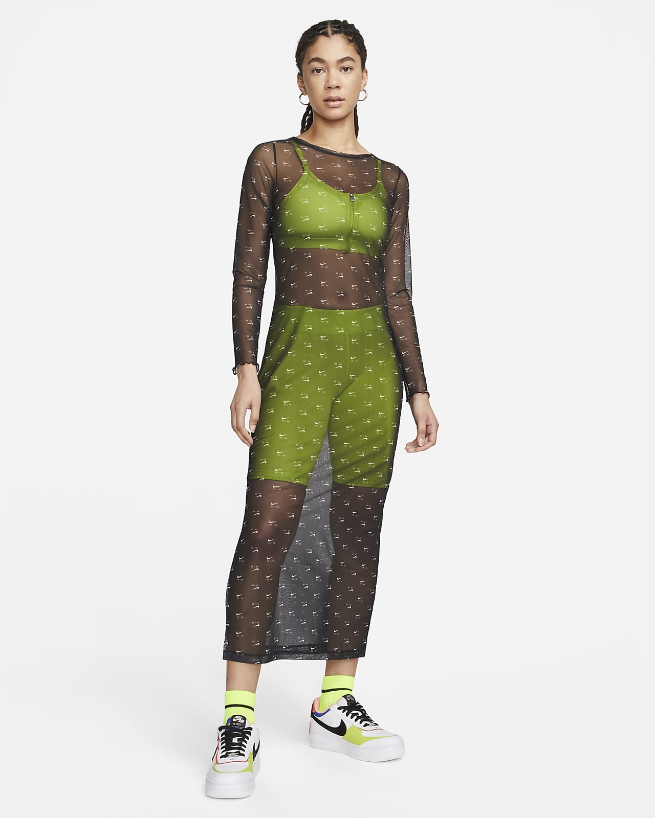 Nike Air Vestido de manga larga con malla y estampado - Mujer
