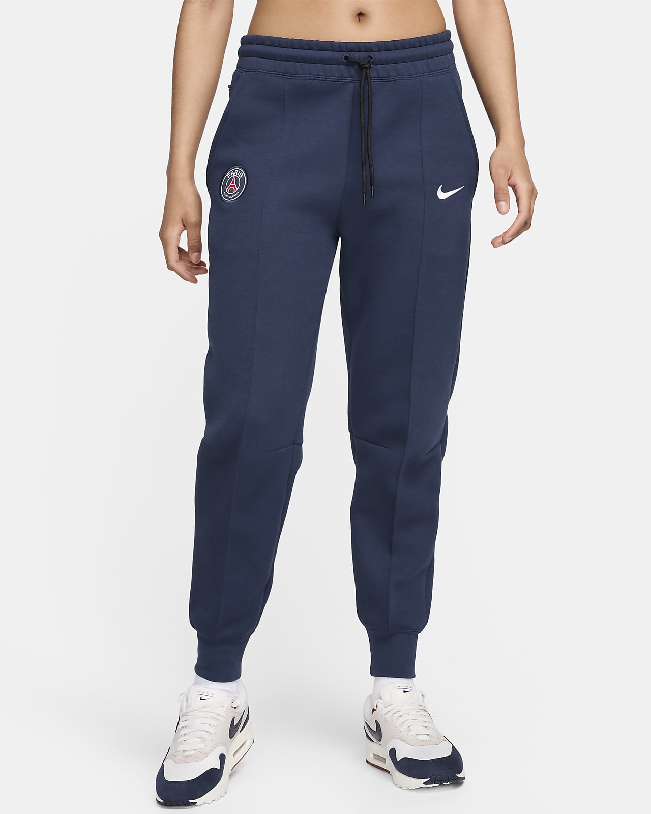 Calças desportivas de futebol de cintura normal Nike Tech Fleece Paris Saint-Germain para mulher