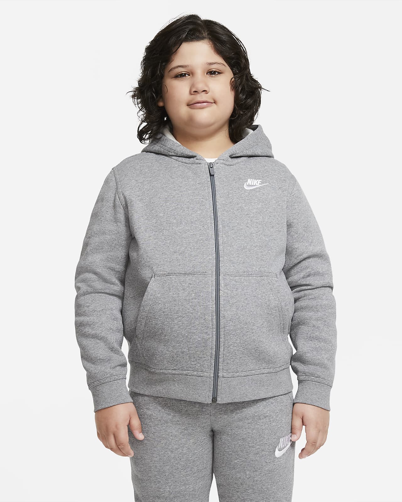 Flísová mikina Nike Sportswear Club pro větší děti (chlapce) s dlouhým zipem a kapucí (zvětšenou)