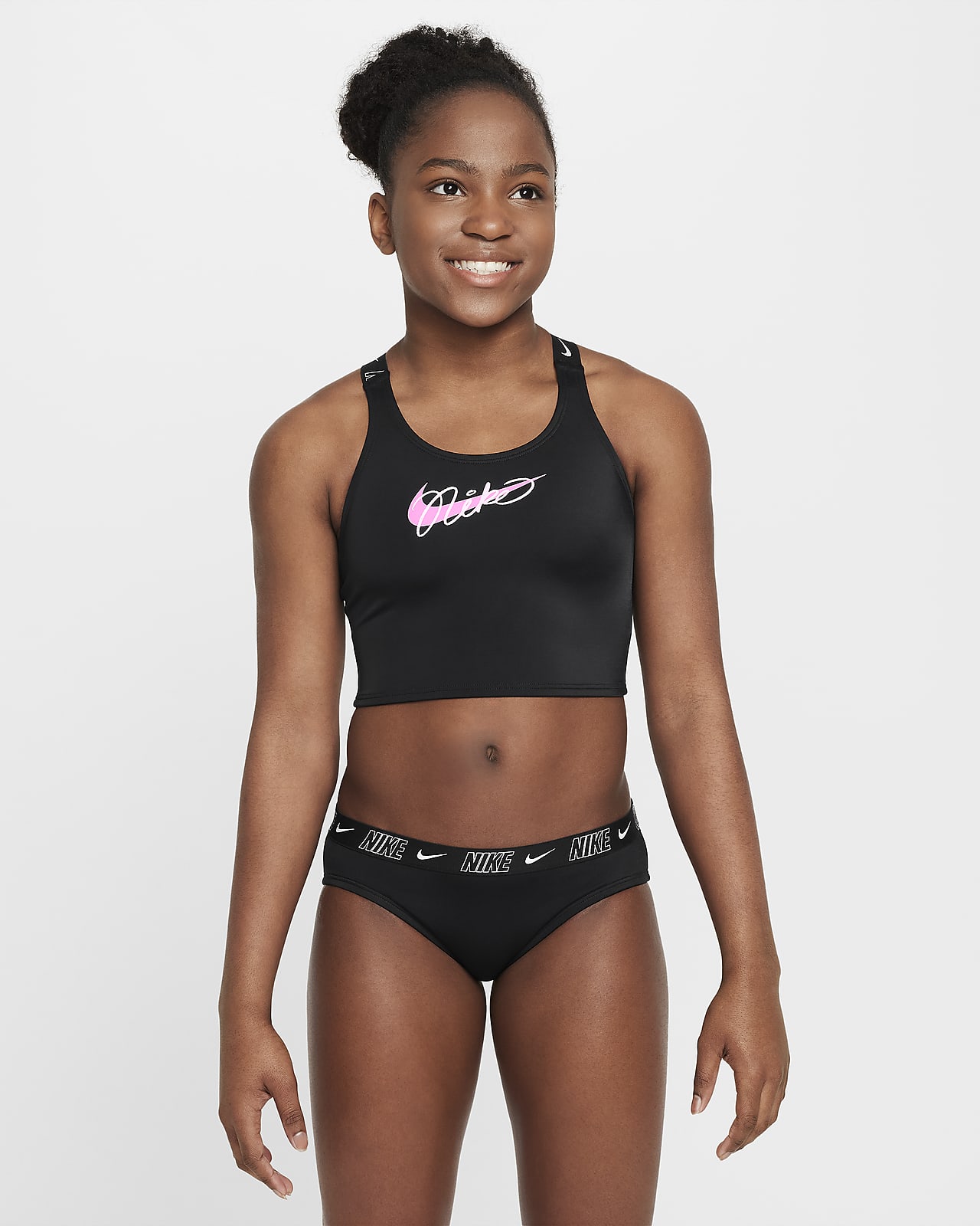 Souprava Nike Swim s prodlouženým topem s překříženými zády pro větší děti (dívky)