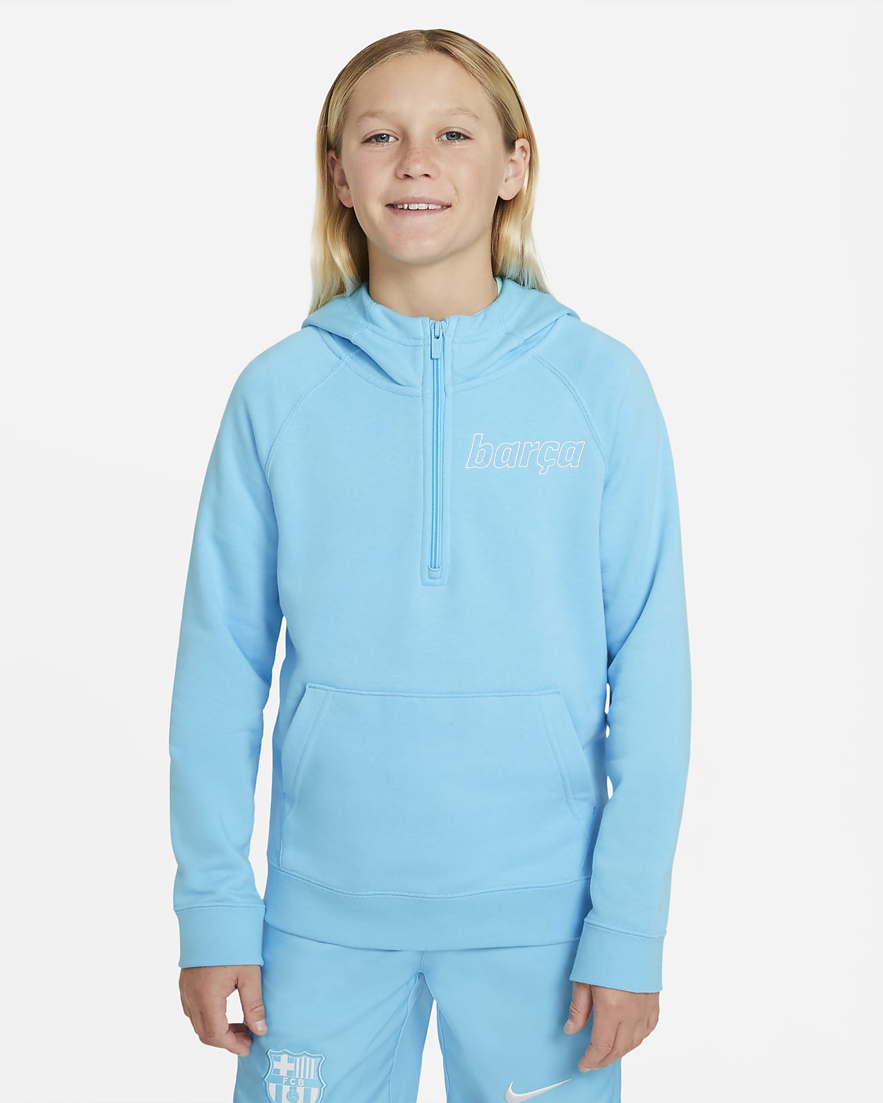 Μπλούζα με κουκούλα και φερμουάρ στο μισό μήκος Nike Sportswear Μπαρτσελόνα για μεγάλα παιδιά