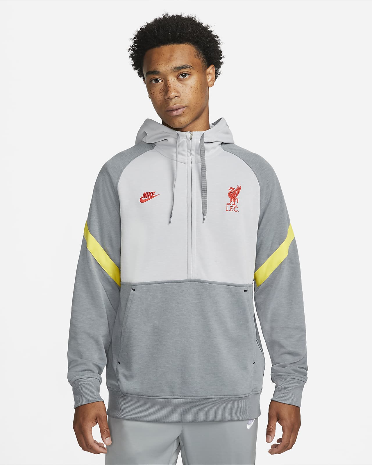 Liverpool FC fotballhettegenser i fleece med glidelås i halsen til herre