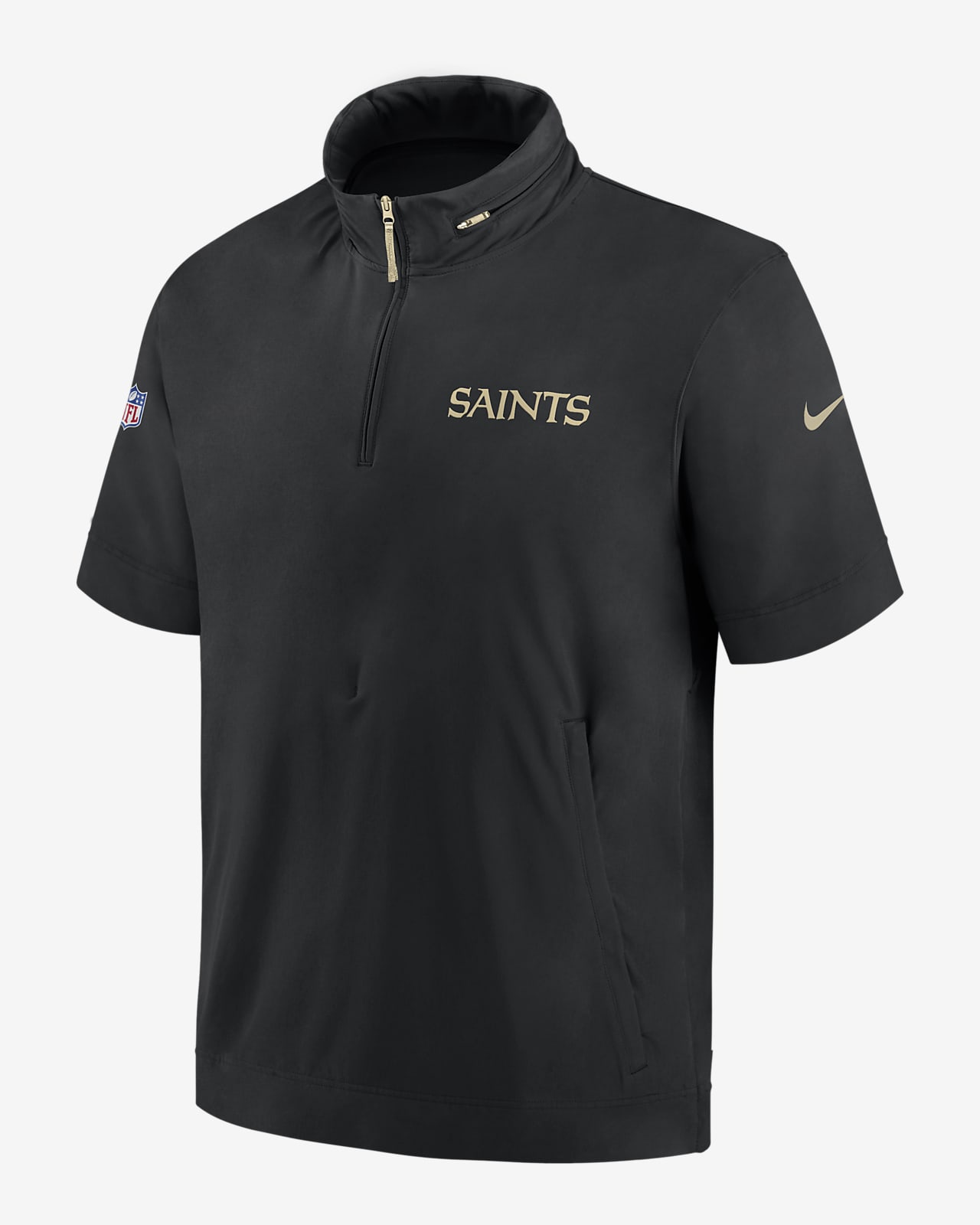 Chamarra de manga corta Nike de la NFL con gorro y medio cierre para hombre New Orleans Saints Sideline Coach