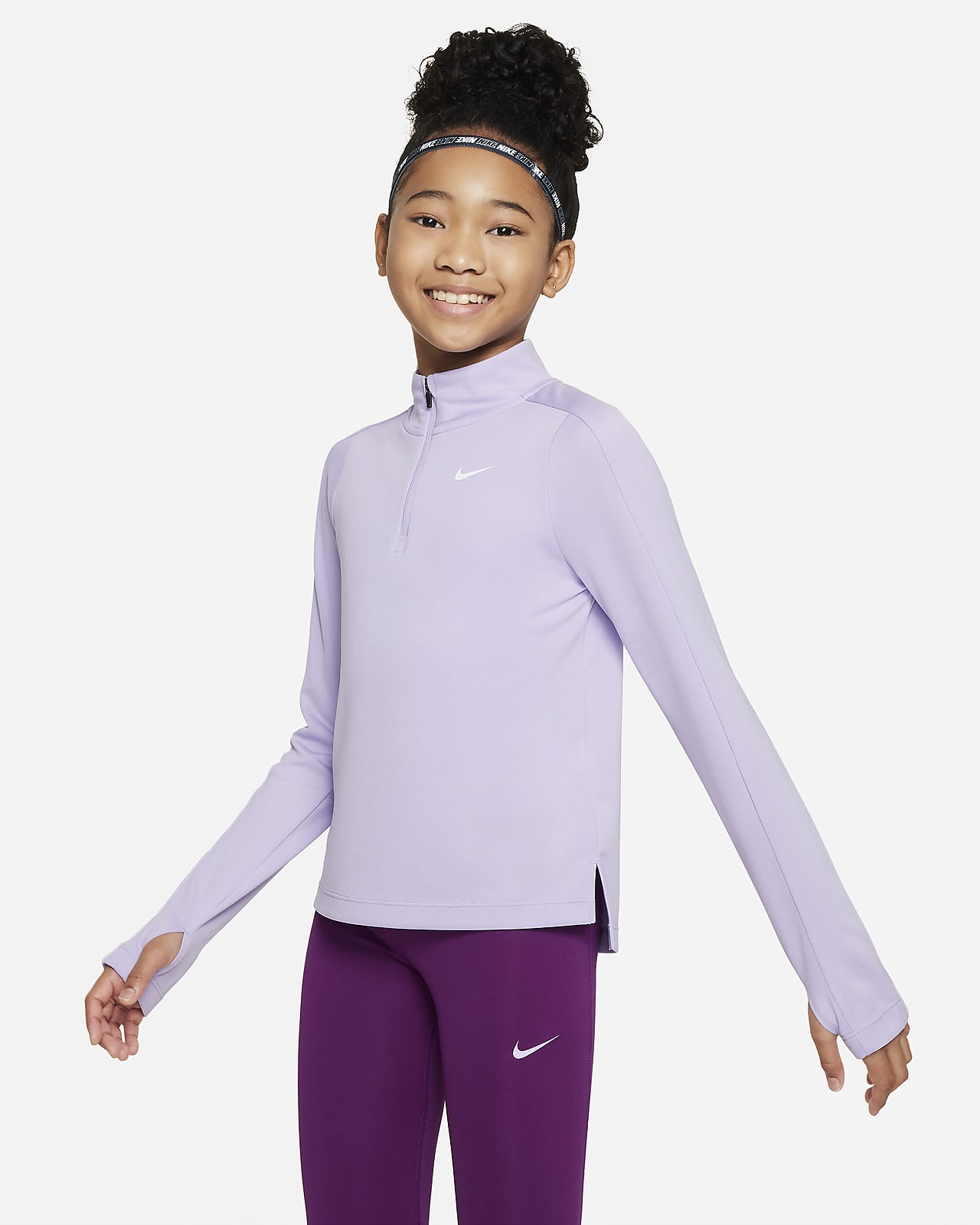 Långärmad tröja Nike Dri-FIT med halv dragkedja för ungdom (tjejer)