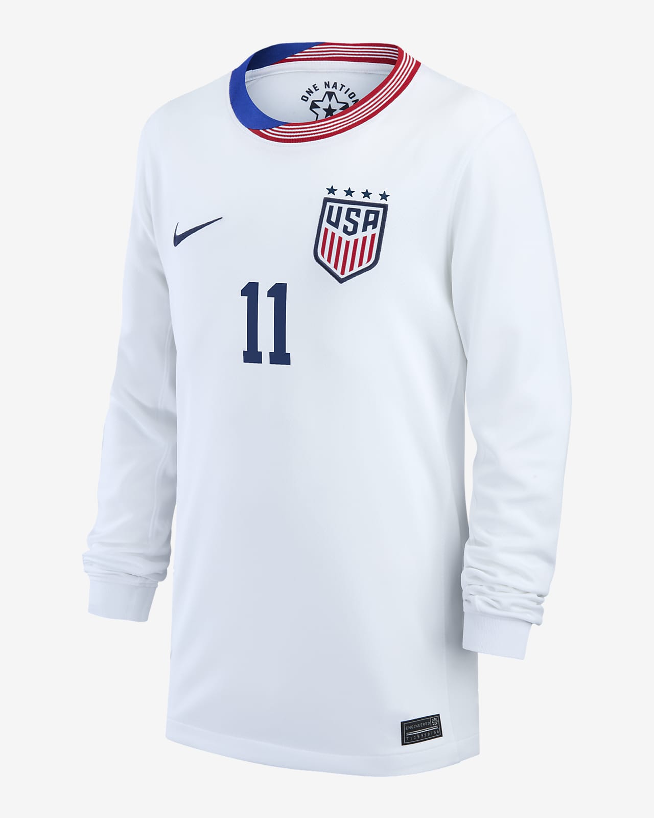 Jersey de fútbol de manga larga Nike Dri-FIT de la selección nacional de fútbol femenino de Estados Unidos local 2024 Stadium Sophia Smith para niños talla grande