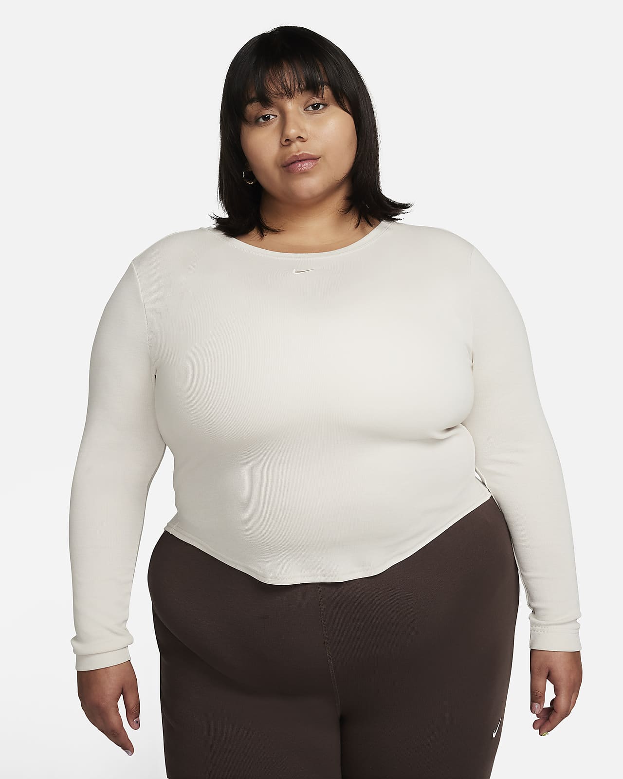 Playera de manga larga de tela de minicanalé ajustada con espalda redonda para mujer (talla grande) Nike Sportswear Chill Knit