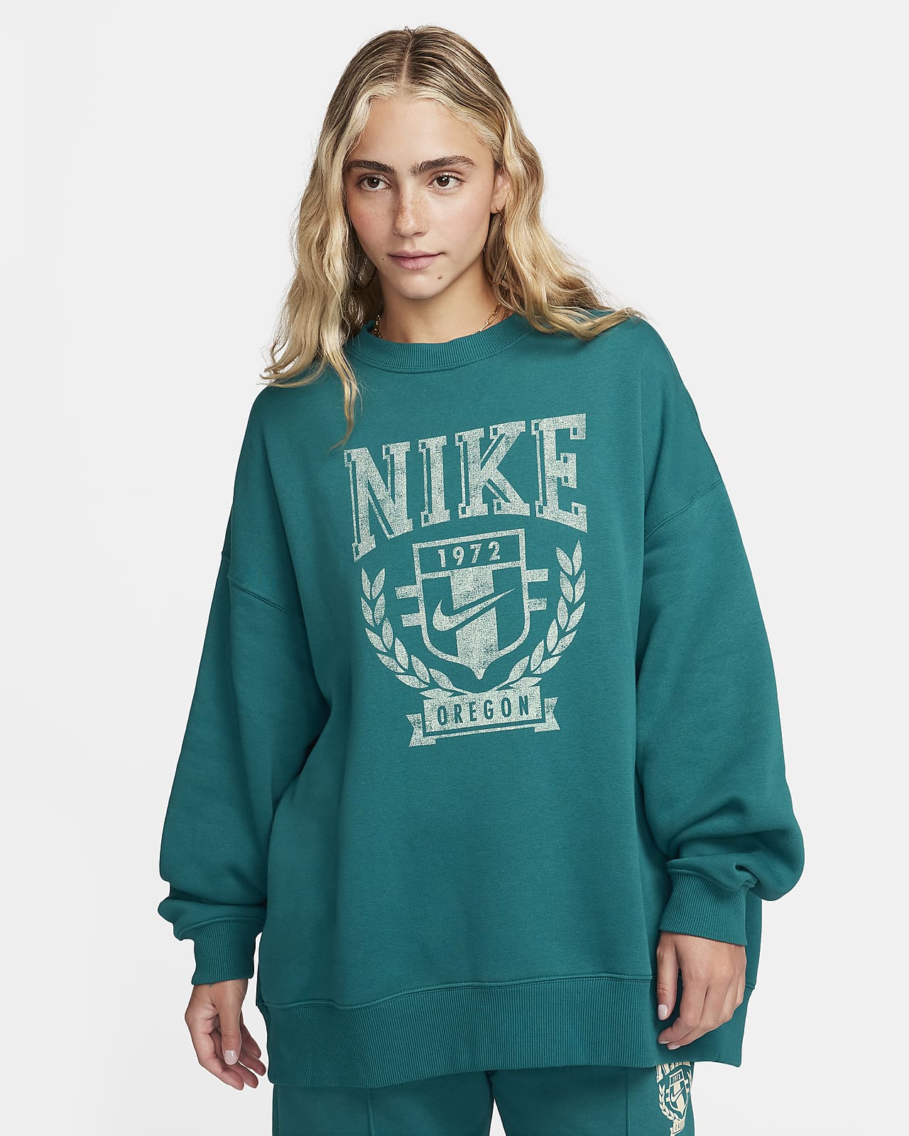 Overdimensioneret Nike Sportswear-sweatshirt i fleece med rund hals til kvinder
