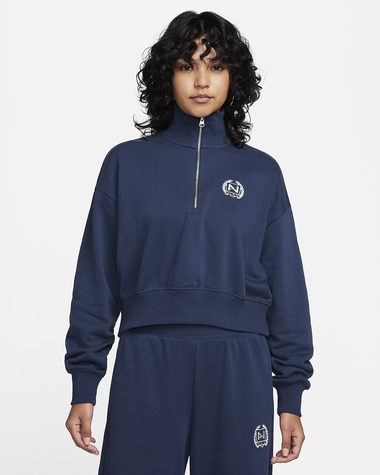 Sudadera de tejido Fleece oversized cropped de medio cierre para mujer Nike Sportswear