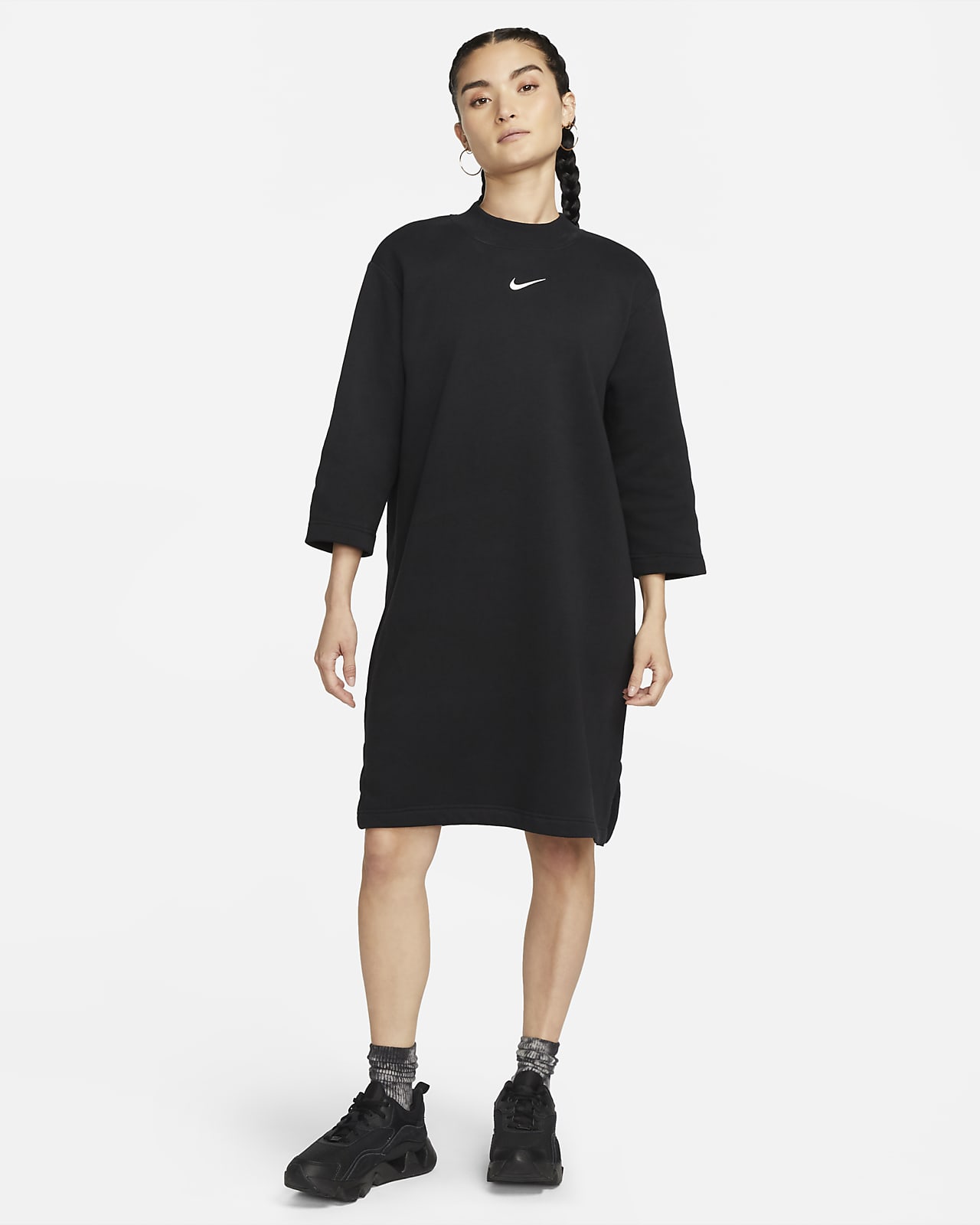 Overdimensioneret Nike Sportswear Phoenix-kjole i fleece med 3/4-lange ærmer til kvinder