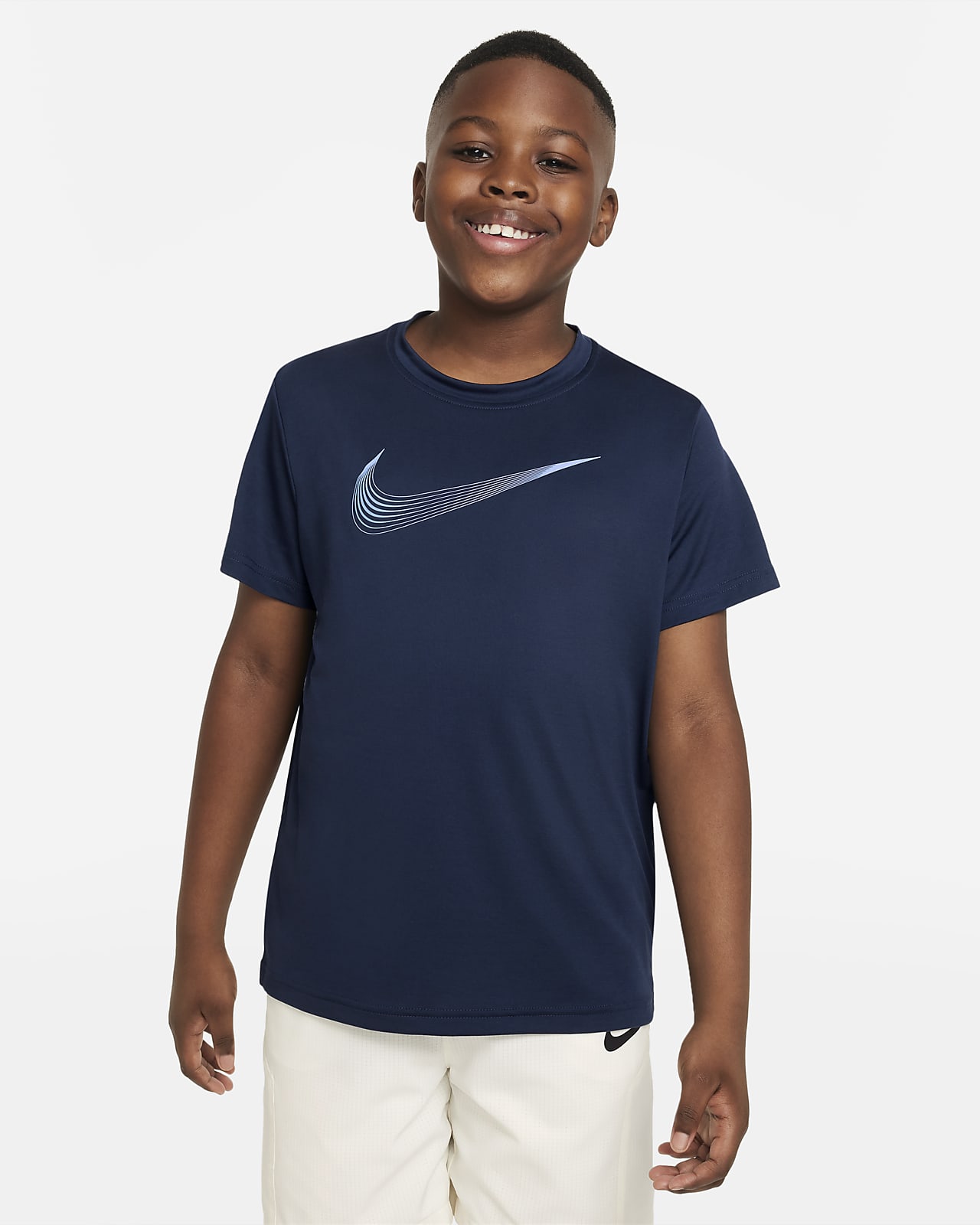 Kortærmet Nike Dri-FIT-træningsoverdel til større børn (drenge) (udvidet størrelse)