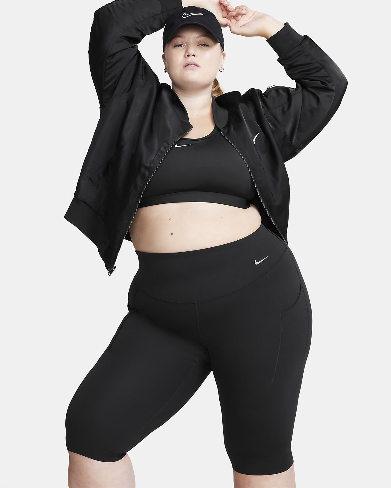 Leggings de cintura alta, largo Capri y soporte medio con bolsillos para mujer (talla grande))Nike Universa