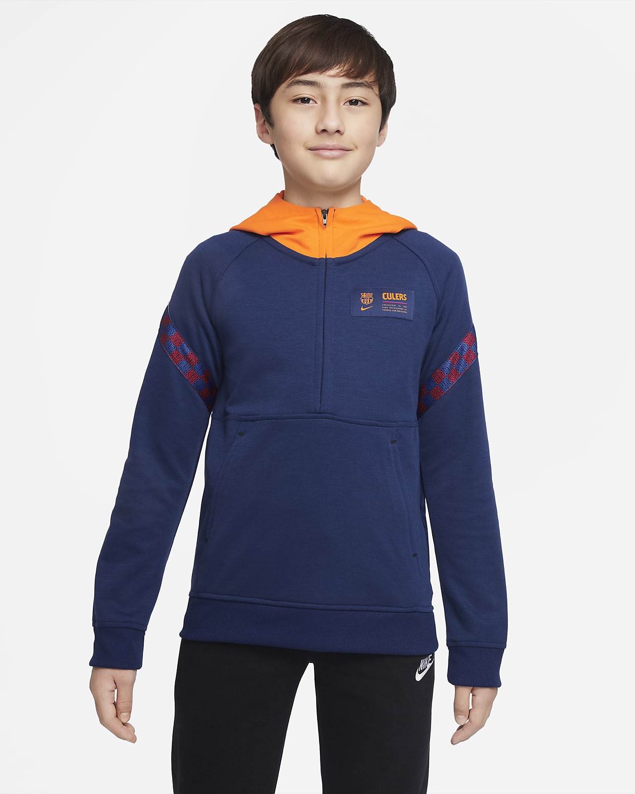 Bluza piłkarska z kapturem i zamkiem 1/2 dla dużych dzieci Nike Dri-FIT FC Barcelona