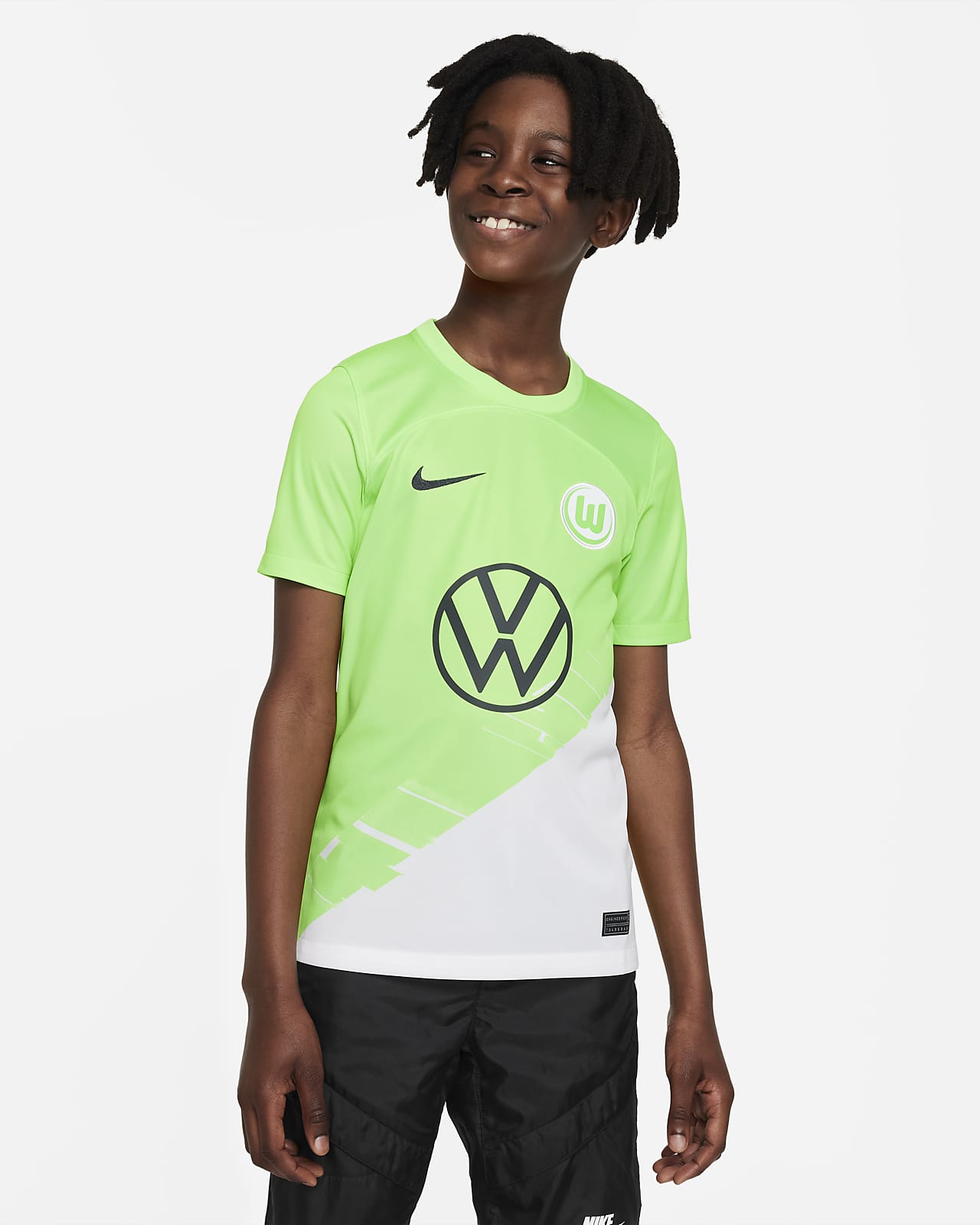 Fotbollströja VfL Wolfsburg 2023/24 Stadium Nike Dri-FIT (hemmaställ) för ungdom