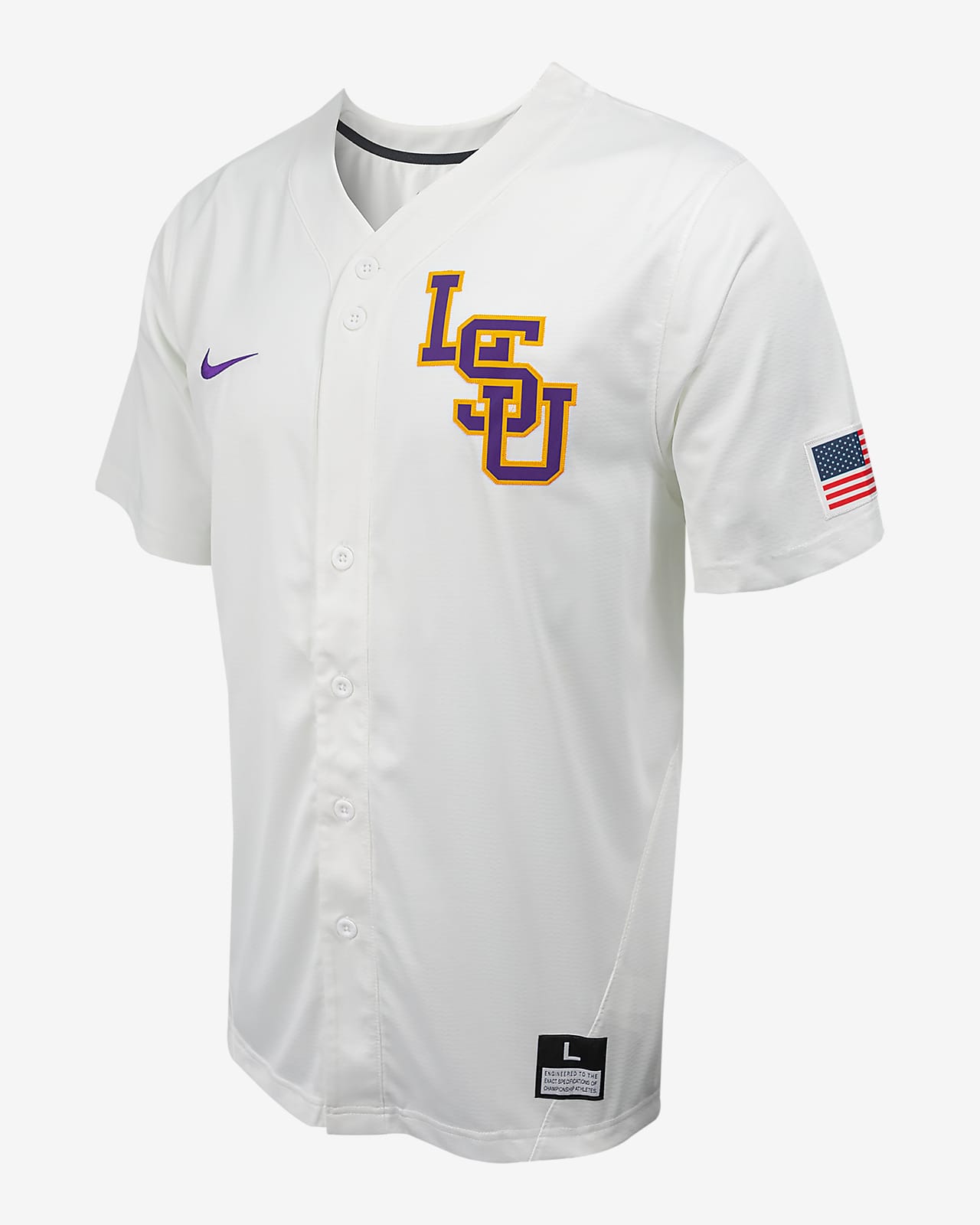 Jersey de béisbol universitario Nike con botones para hombre LSU