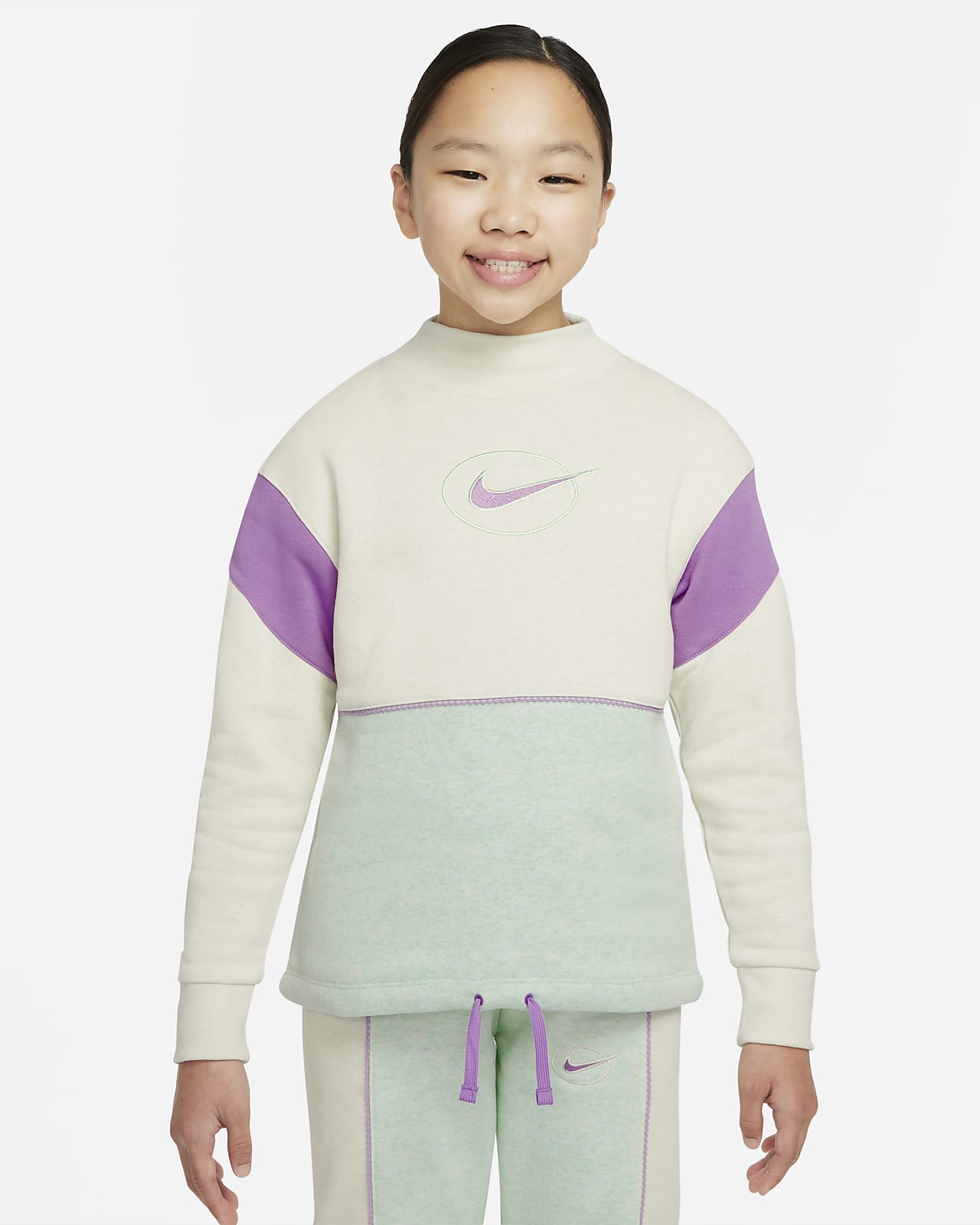 Флисовая футболка с воротником стойкой и длинным рукавом для девочек школьного возраста Nike Sportswear