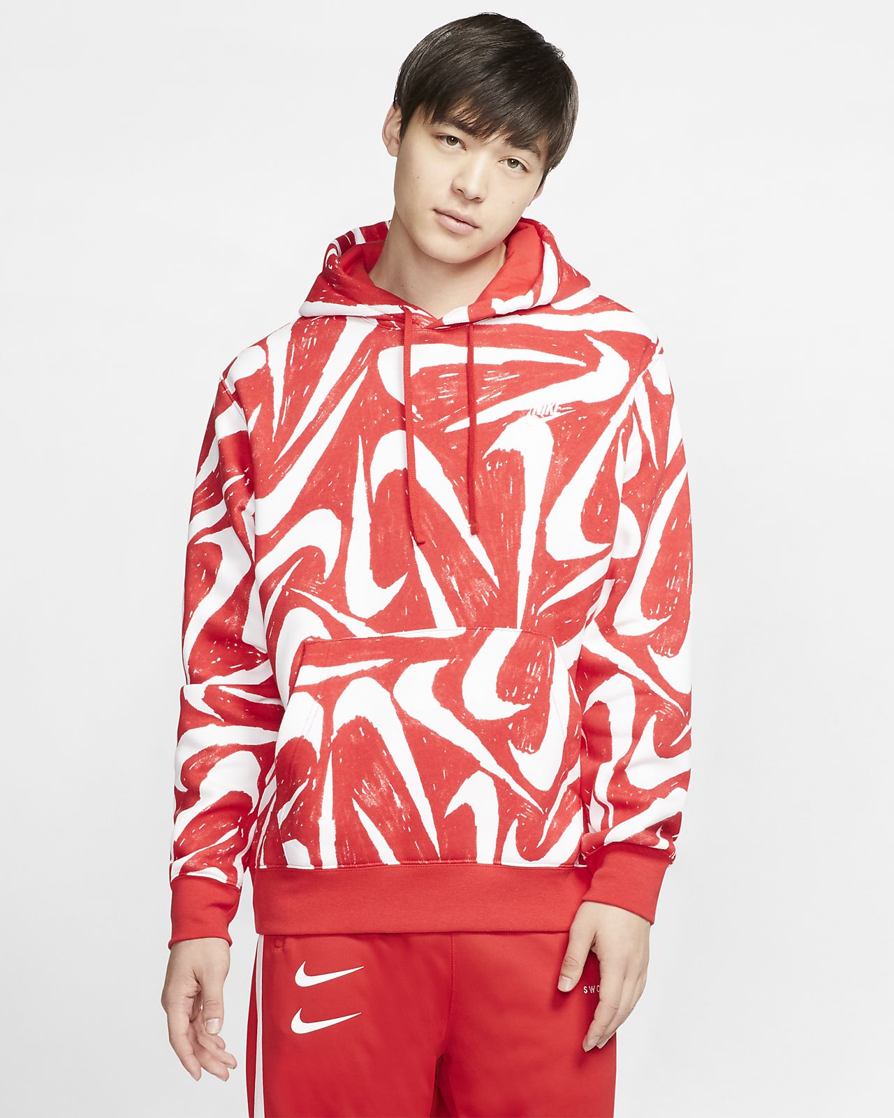 red nike hoodie with logo all over