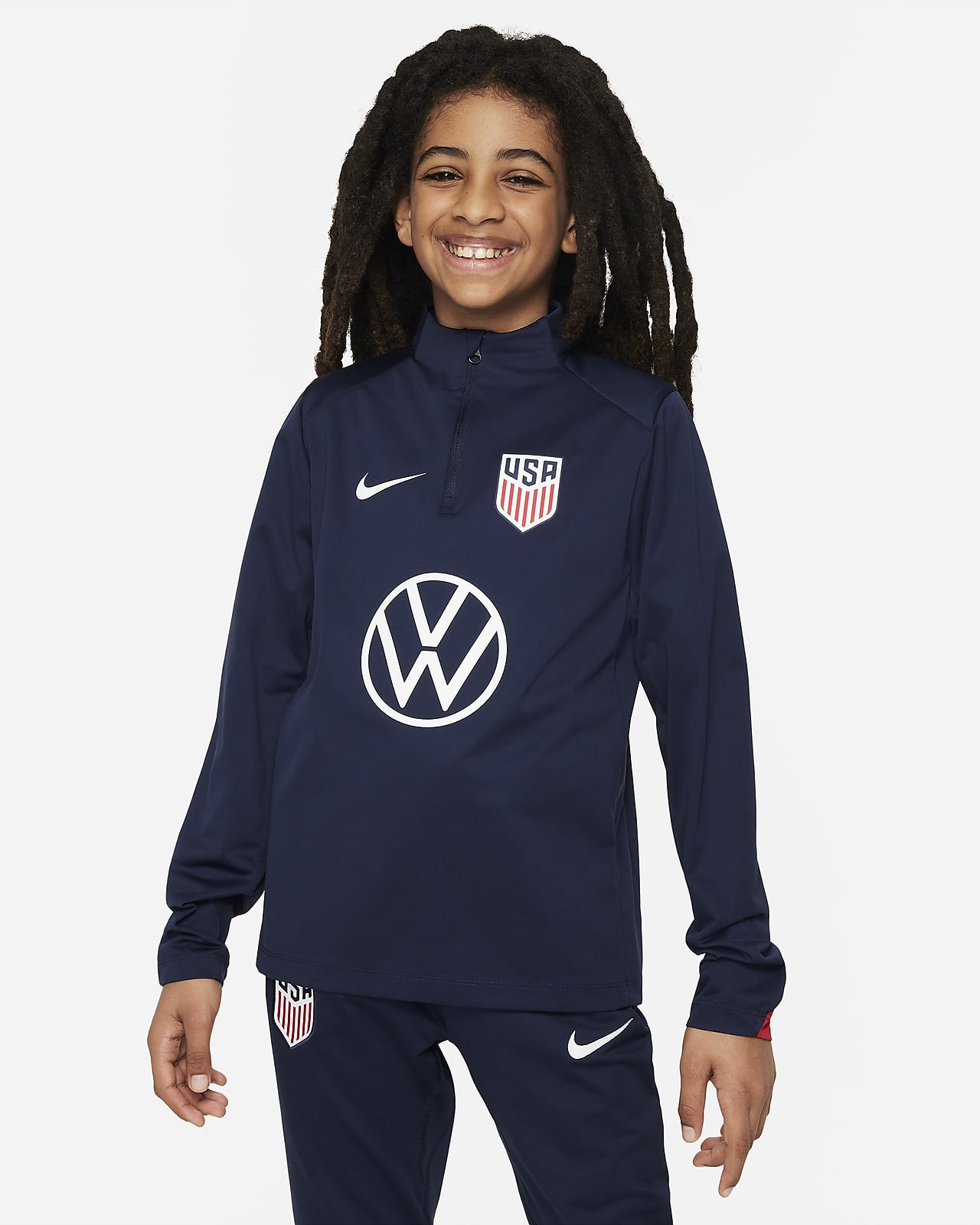 Playera de entrenamiento de fútbol de la selección nacional masculina de Estados Unidos Strike para niño talla grande Nike Storm-FIT