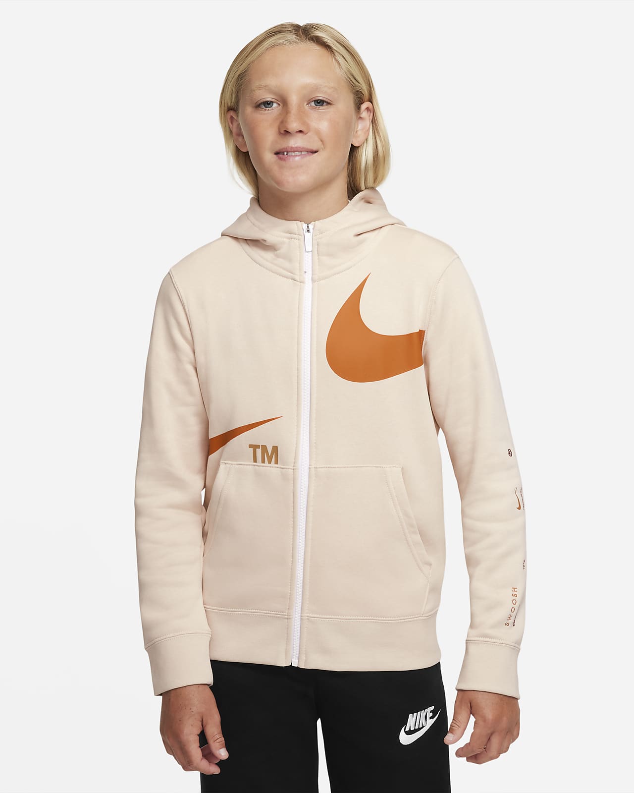 Nike Sportswear Swoosh Fleecehoodie met rits voor jongens