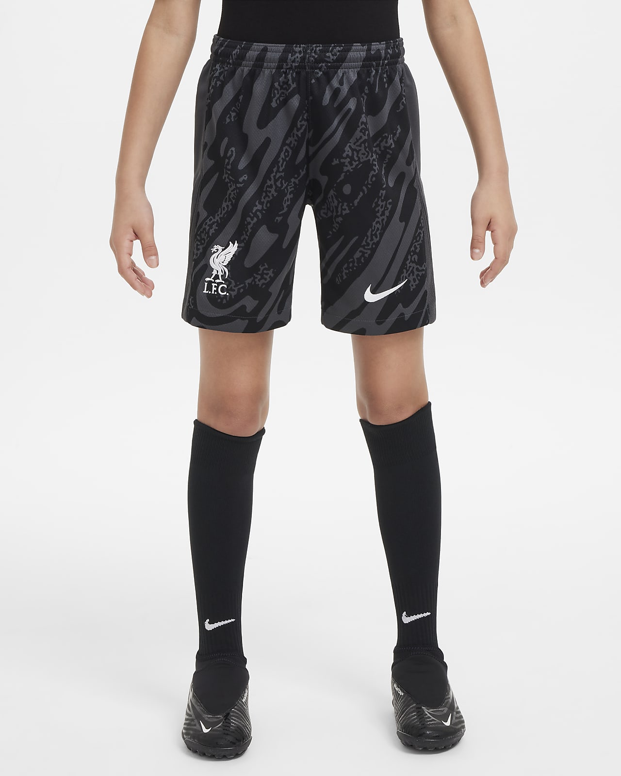 Calções de futebol de réplica Nike Dri-FIT do equipamento de guarda-redes Stadium Liverpool FC 2024/25 Júnior