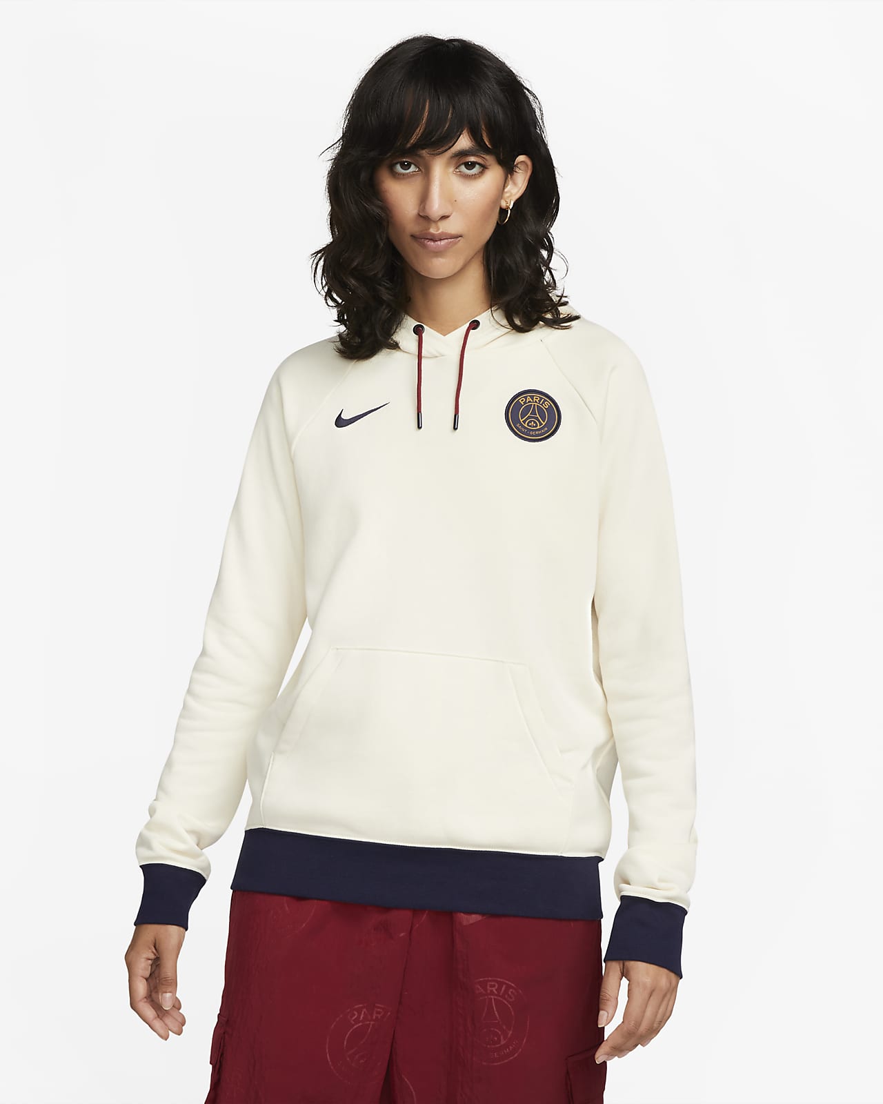 Hoodie pullover de futebol de lã cardada Nike Essential Paris Saint-Germain para mulher