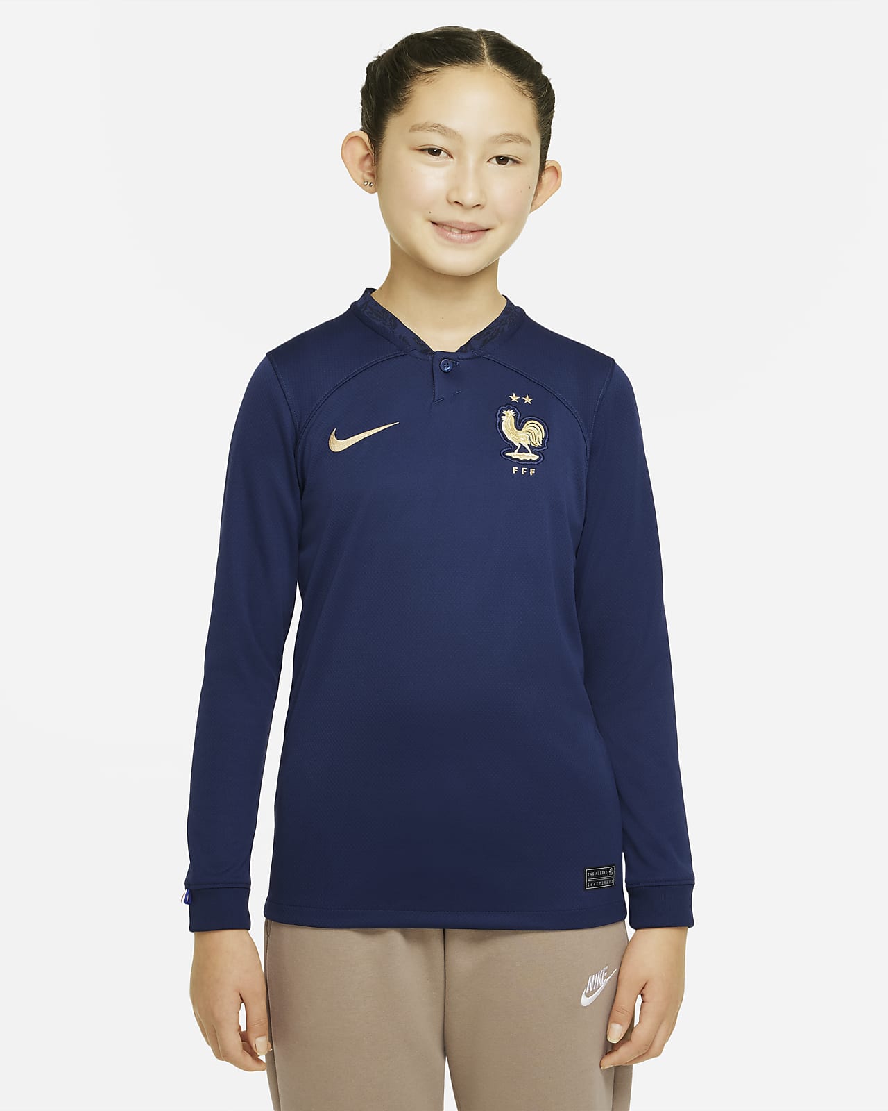 FFF 2022/23 Stadium Home Older Kids' Nike Dri-FIT Long-Sleeve Football Shirt