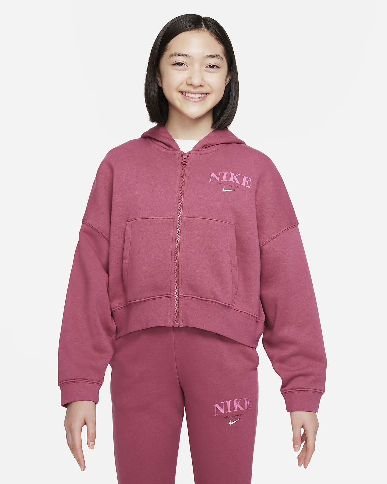 Flísová mikina s kapucí a dlouhým zipem Nike Sportswear Trend pro větší děti (dívky)