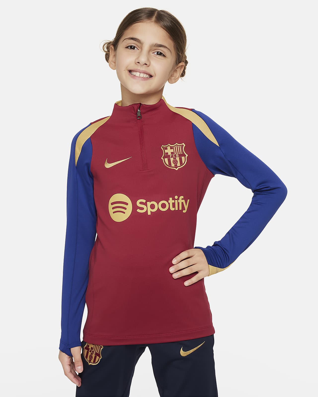 FC Barcelone Strike Nike Dri-FIT fotballtreningsoverdel til store barn