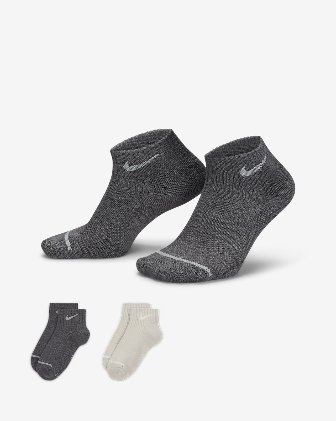 Κάλτσες μέχρι τον αστράγαλο με αντικραδασμική προστασία Nike Everyday Wool (δύο ζευγάρια)