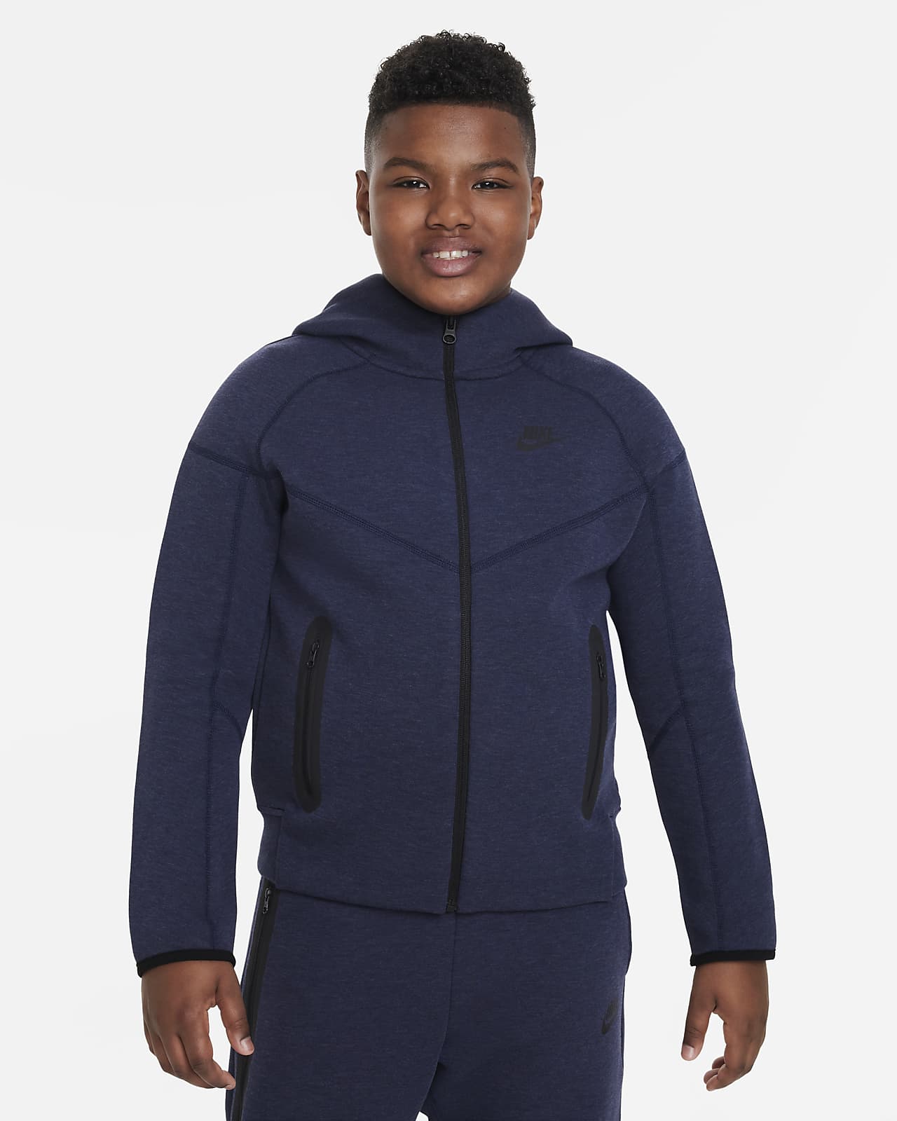 Huvtröja med hel dragkedja Nike Sportswear Tech Fleece för ungdom (killar) (utökade storlekar)