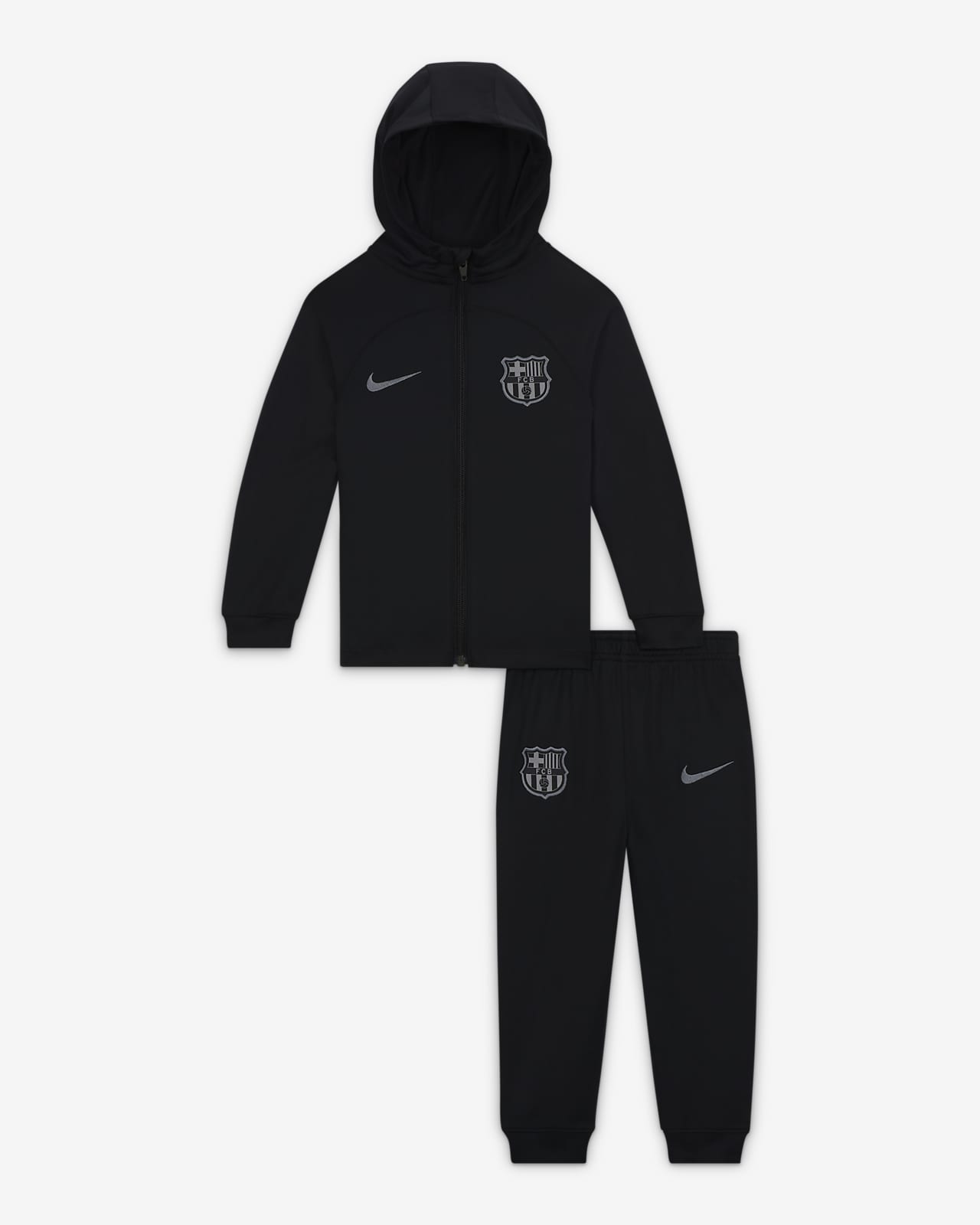 FC Barcelona Strike Nike Dri-FIT fotballtracksuit med hette til sped-/småbarn