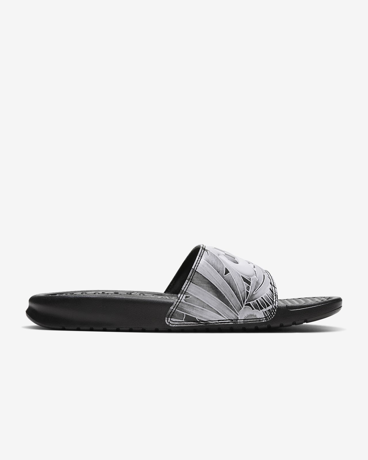 nike benassi slides women's black and white