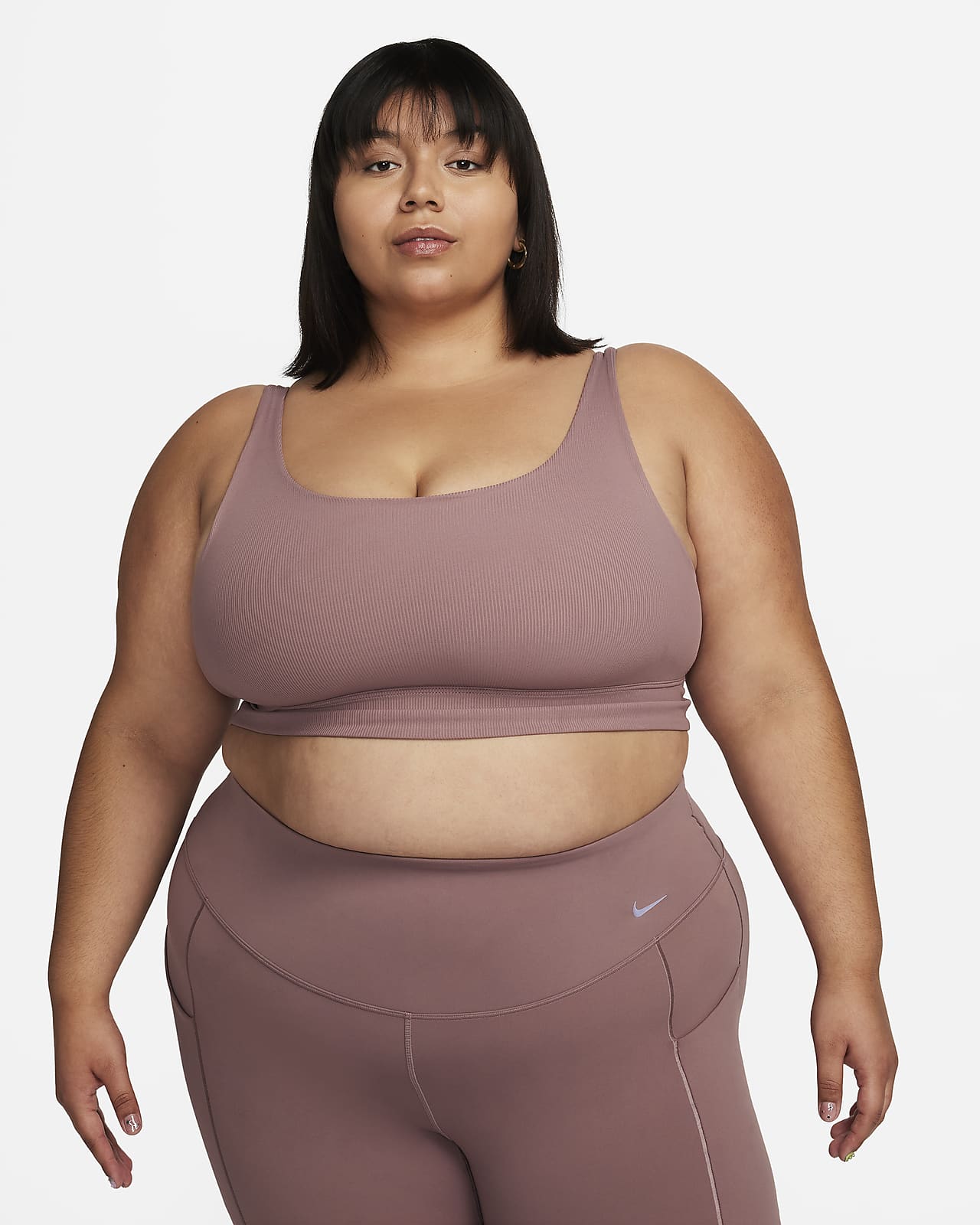 Nike Zenvy Rib Hafif Destekli Dolgusuz Uzun Kadın Spor Sütyeni (Büyük Beden)