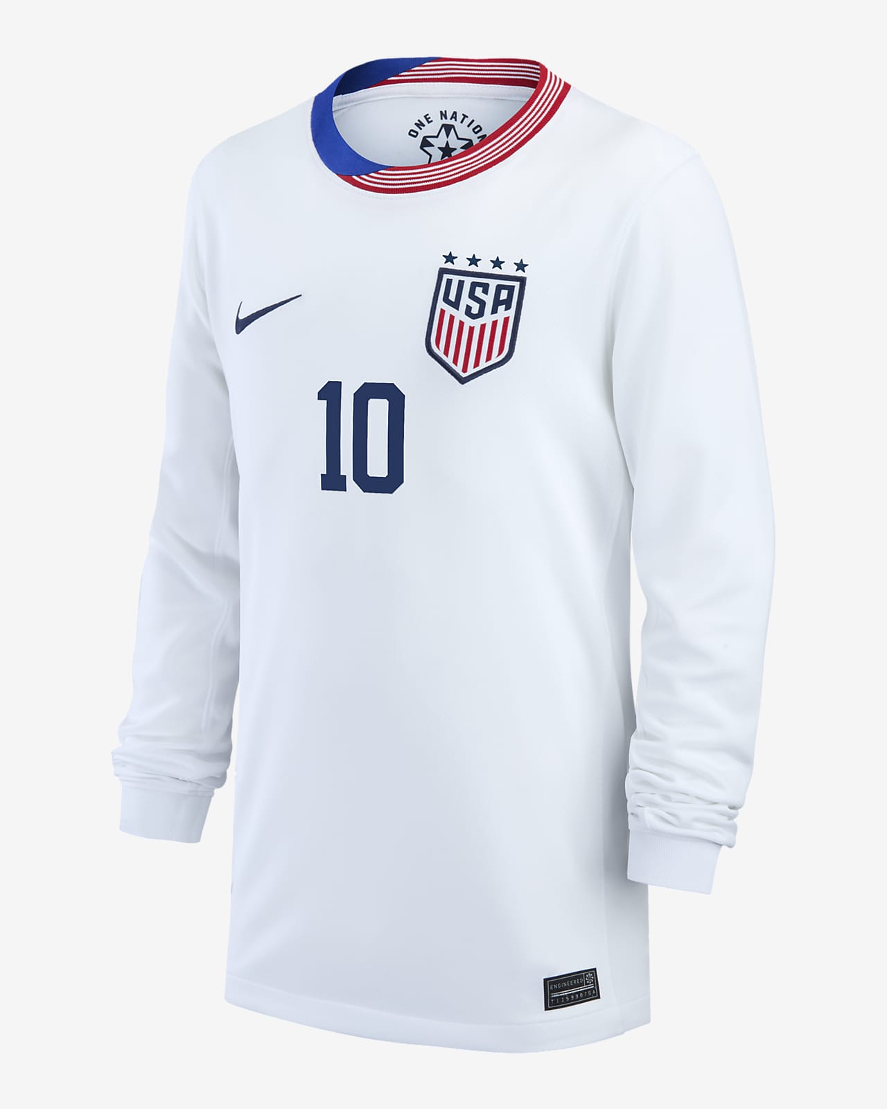 Jersey de fútbol de manga larga Nike Dri-FIT de la selección nacional de fútbol femenino de Estados Unidos local 2024 Stadium Lindsey Horan para niños talla grande