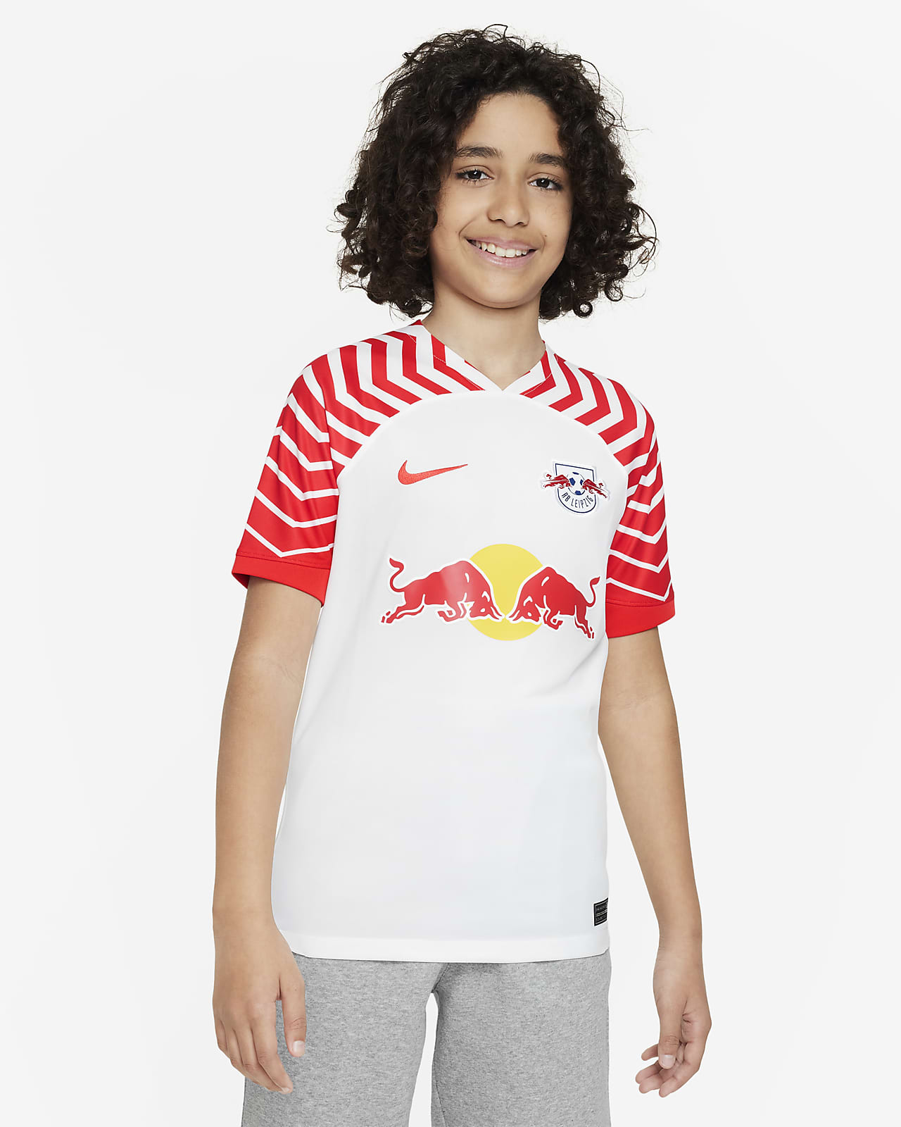 Camisola de futebol Nike Dri-FIT do equipamento principal Stadium RB Leipzig 2023/24 Júnior