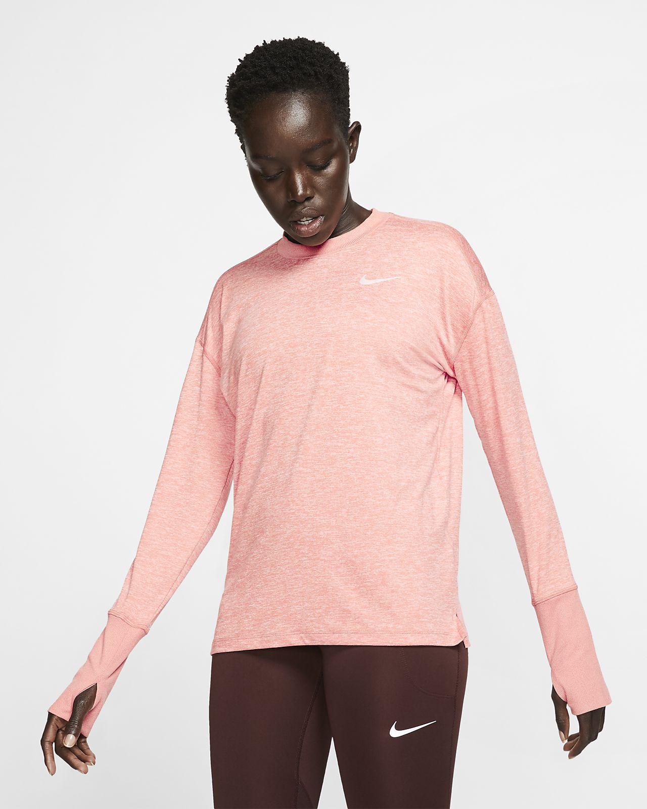 Men/'s Nike Running Dri-Fit Long Sleeve Top L Large Thumb Holes Side Zip Pocket